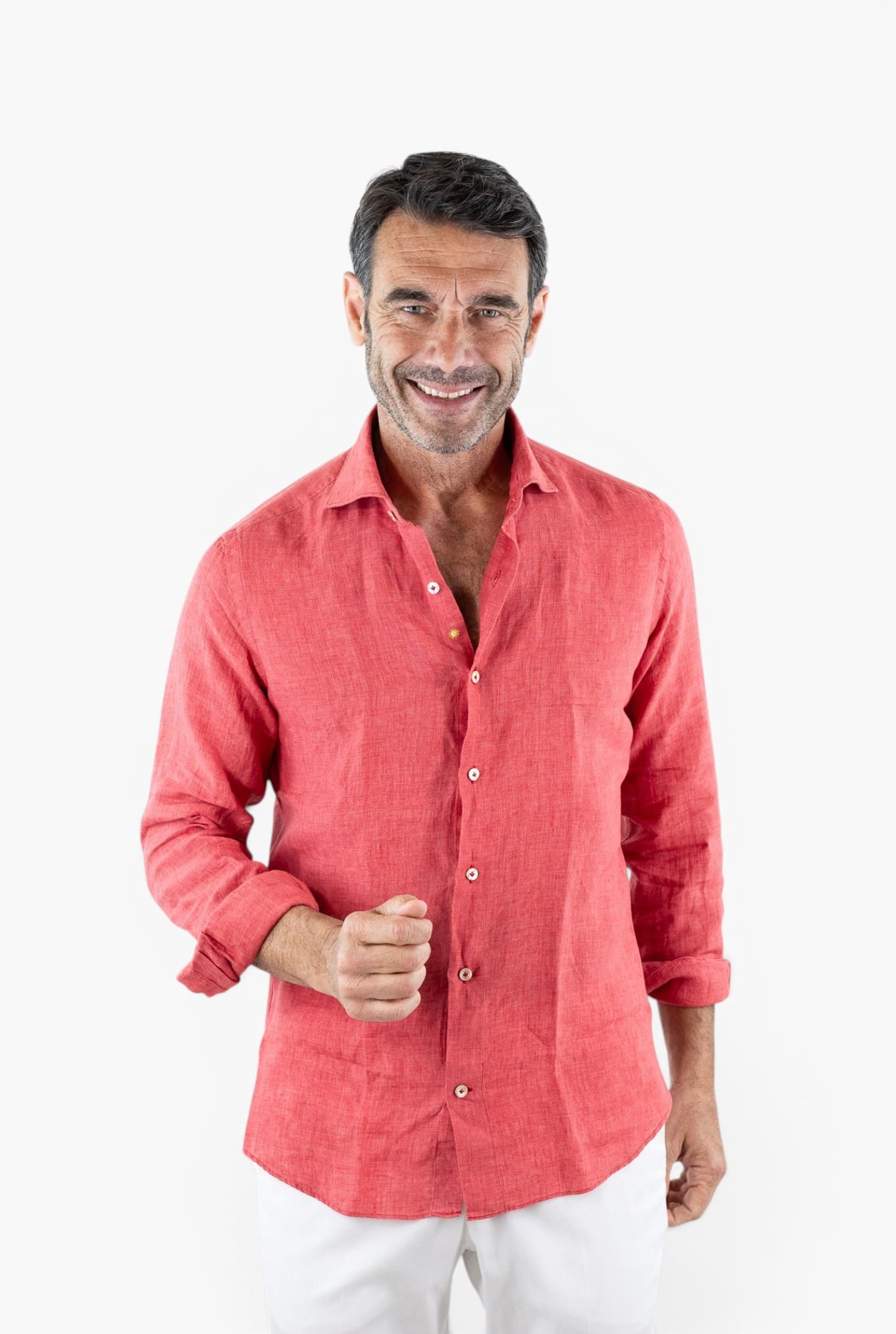 GIANNETTO PORTOFINO Camicia Lino Corallo COMFORT FIT