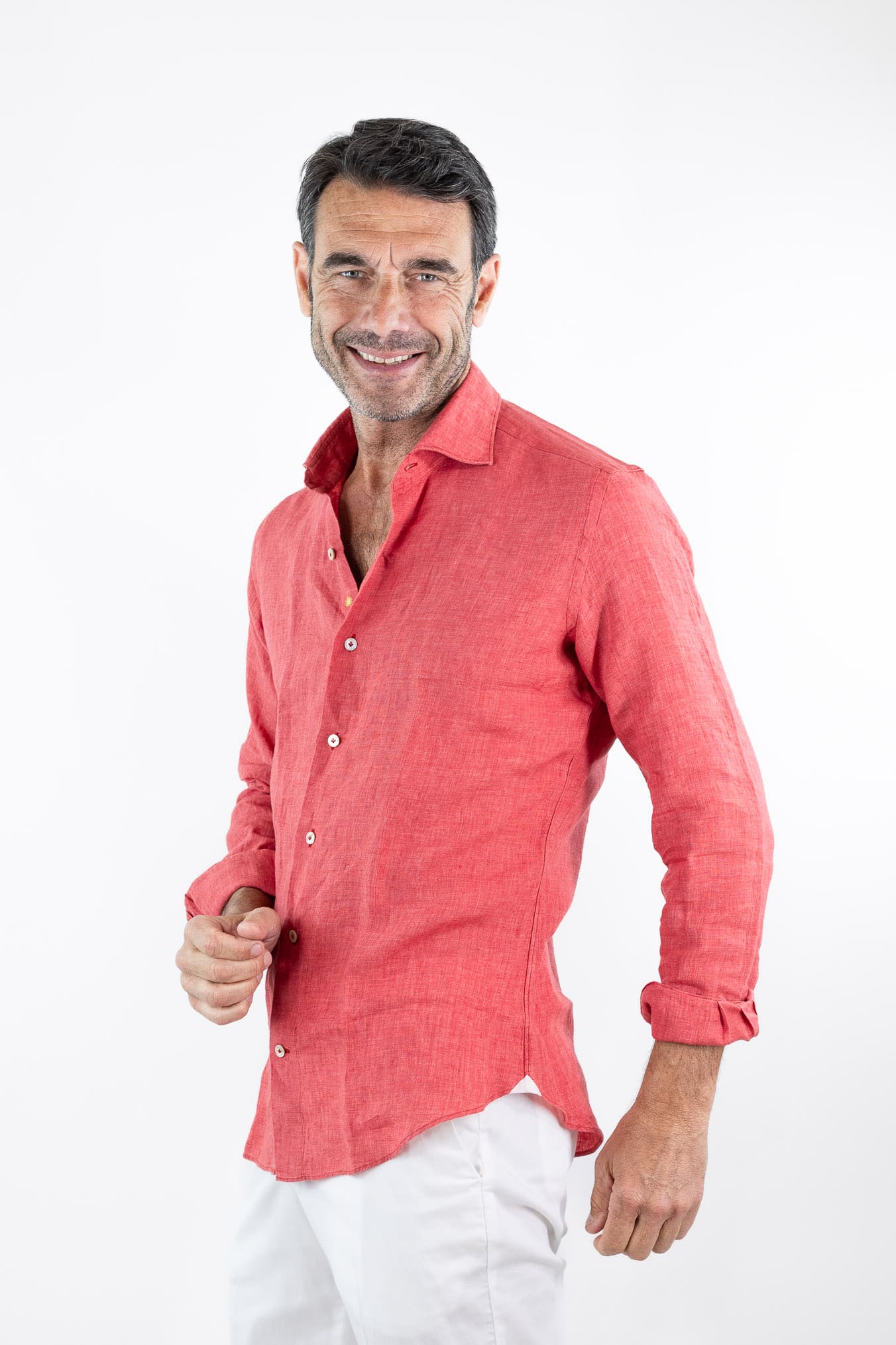GIANNETTO PORTOFINO Camicia Lino Corallo SLIM FIT