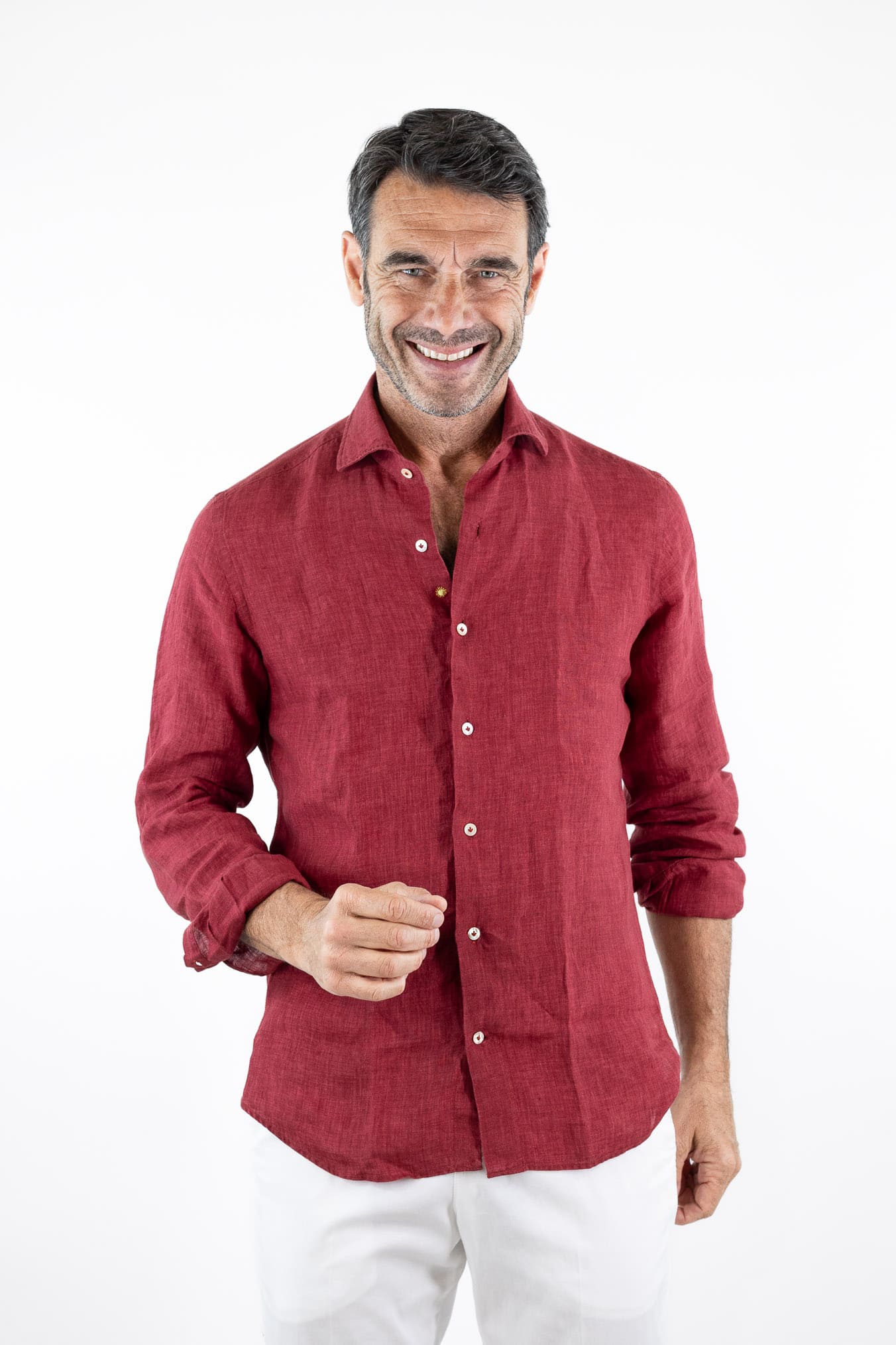 GIANNETTO PORTOFINO Camicia Lino Rosso SLIM FIT
