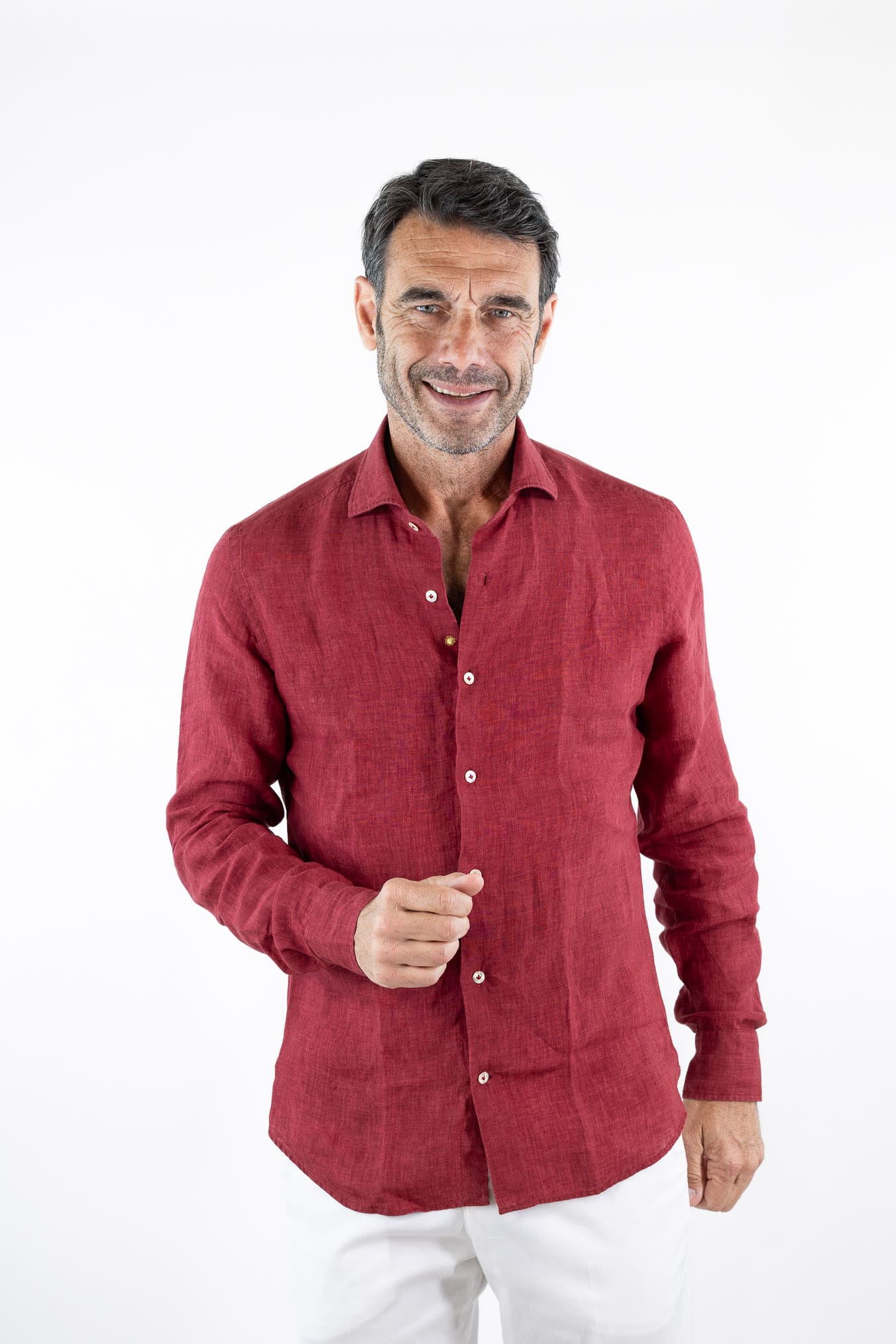 GIANNETTO PORTOFINO Camicia Lino Rosso SLIM FIT