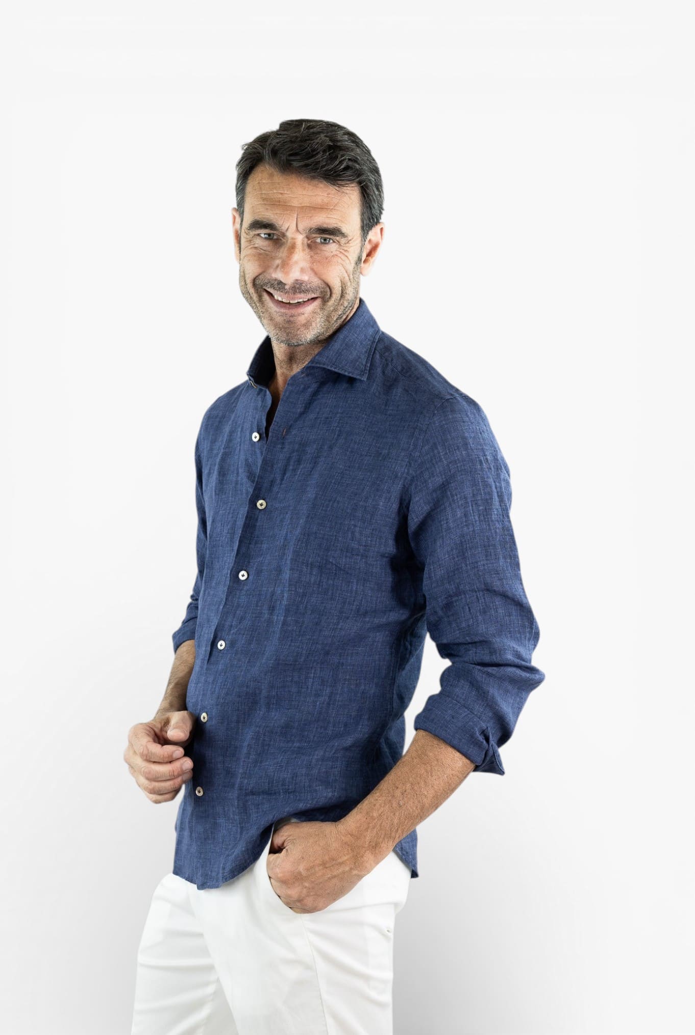 GIANNETTO PORTOFINO Camicia Lino Blu COMFORT FIT