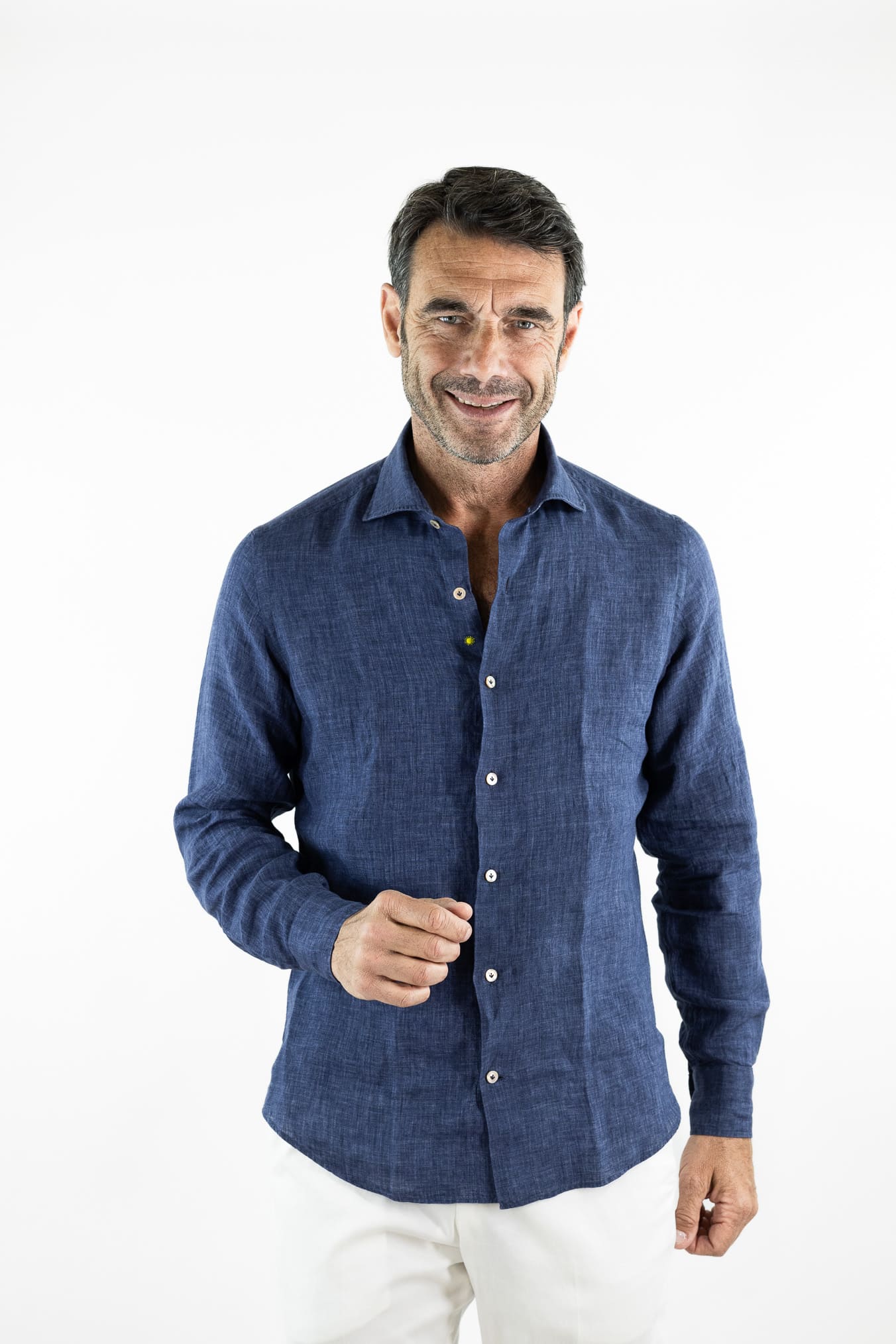 GIANNETTO PORTOFINO Camicia Lino Blu COMFORT FIT