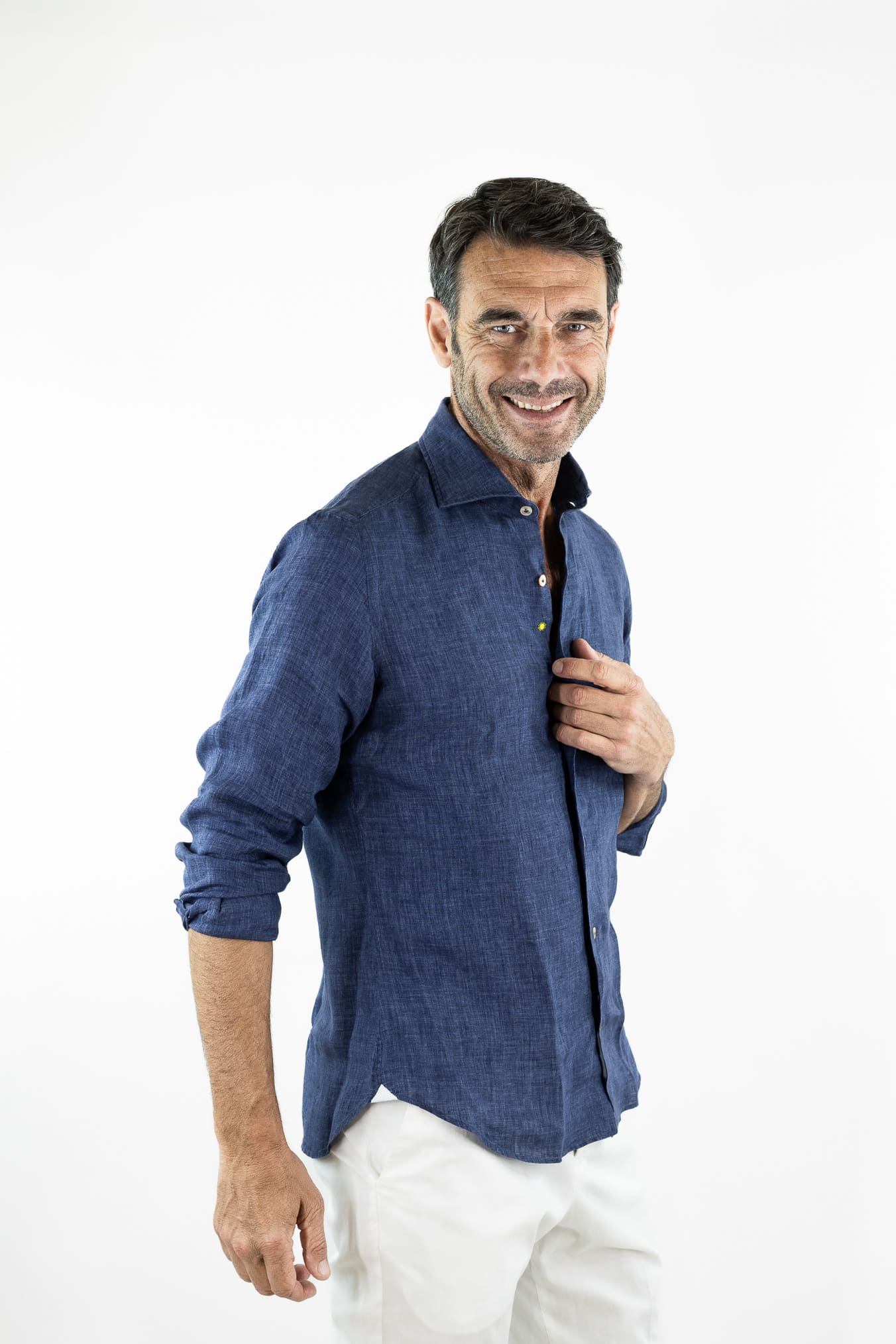 GIANNETTO PORTOFINO Camicia Lino Blu COMFORT FIT