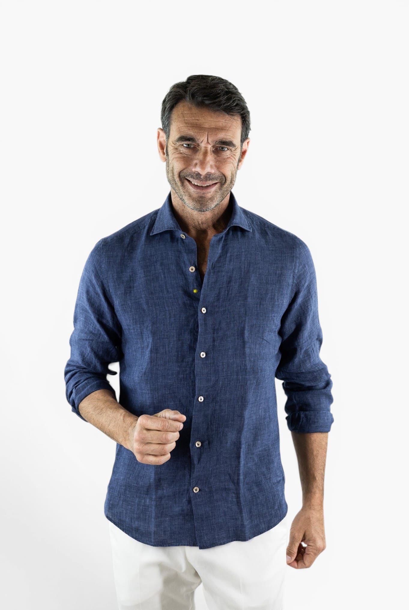 GIANNETTO PORTOFINO Camicia Lino Blu SLIM FIT