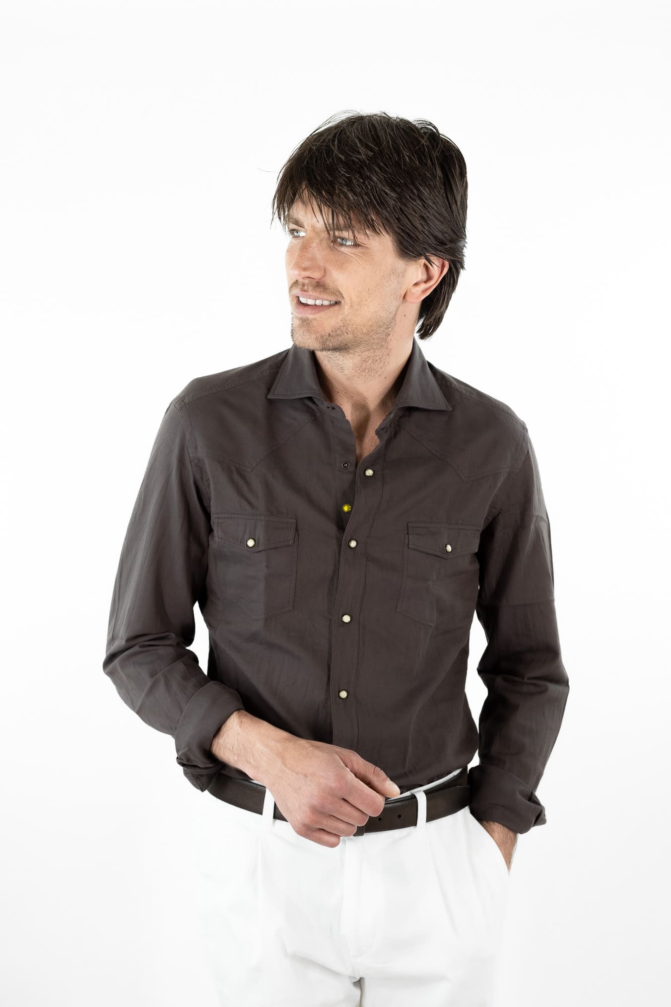 GIANNETTO PORTOFINO Camicia Texana Cotone Moro SLIM FIT
