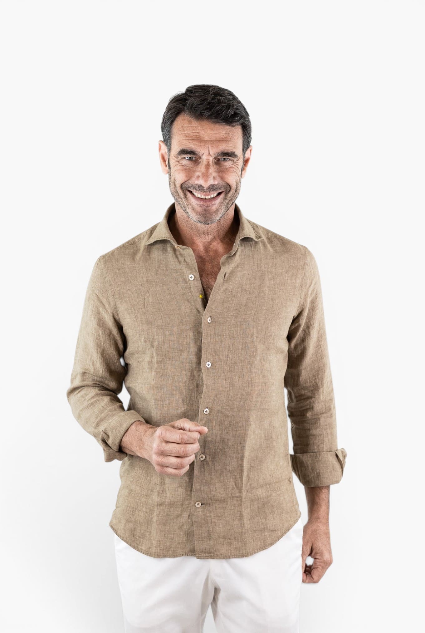 GIANNETTO PORTOFINO Camicia Lino Beige SLIM FIT