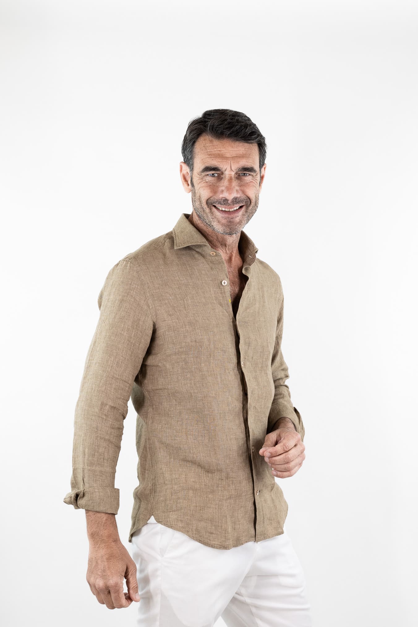 GIANNETTO PORTOFINO Camicia Lino Beige SLIM FIT