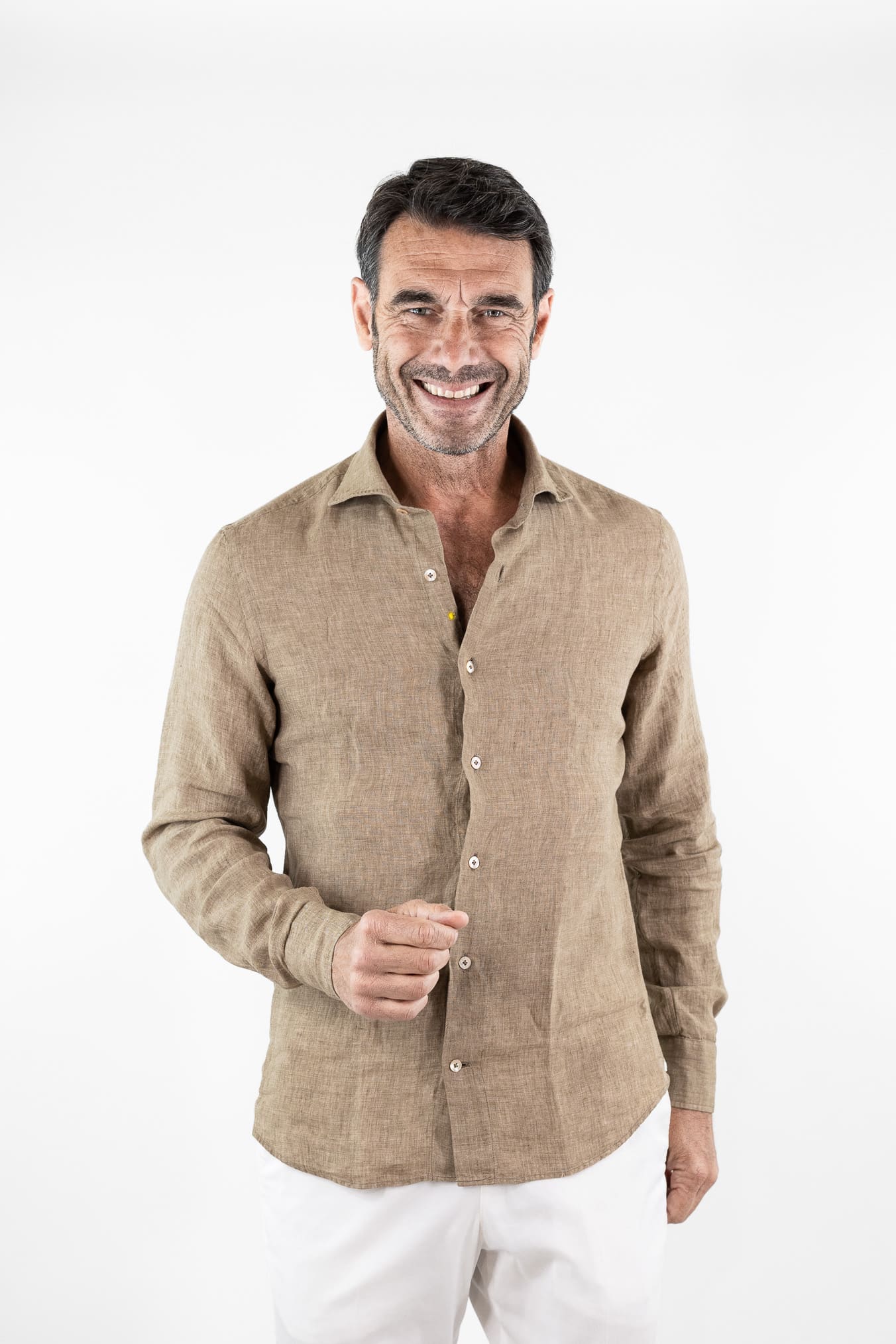 GIANNETTO PORTOFINO Camicia Lino Beige SLIM FIT