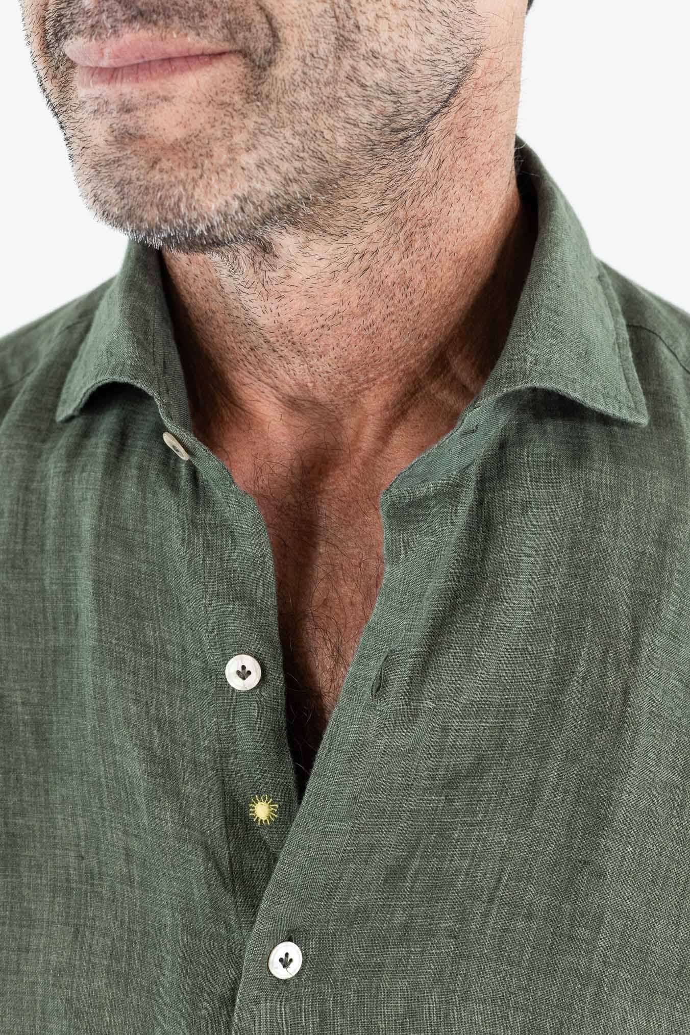 GIANNETTO PORTOFINO Camicia Lino Verde COMFORT FIT