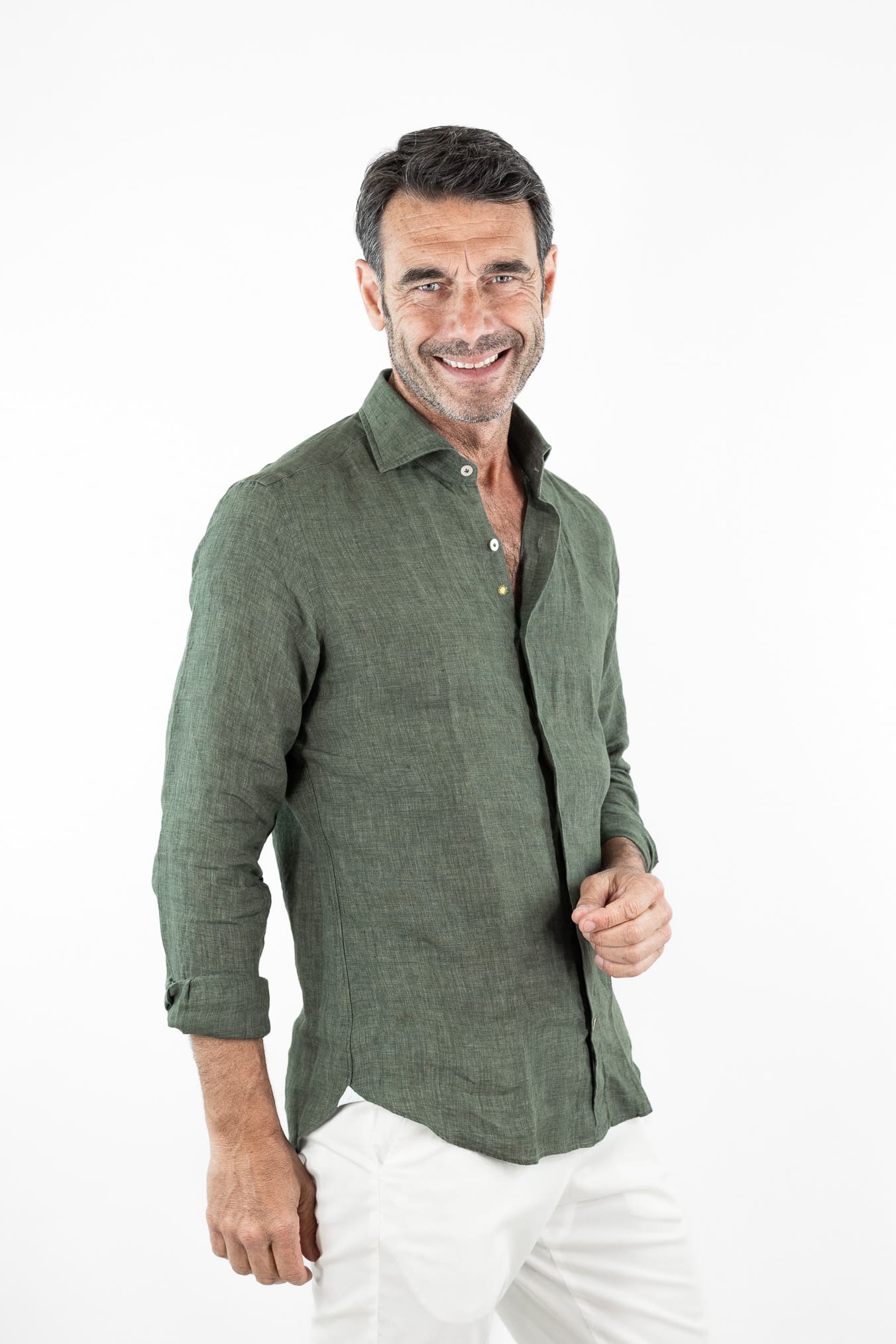 GIANNETTO PORTOFINO Camicia Lino Verde SLIM FIT