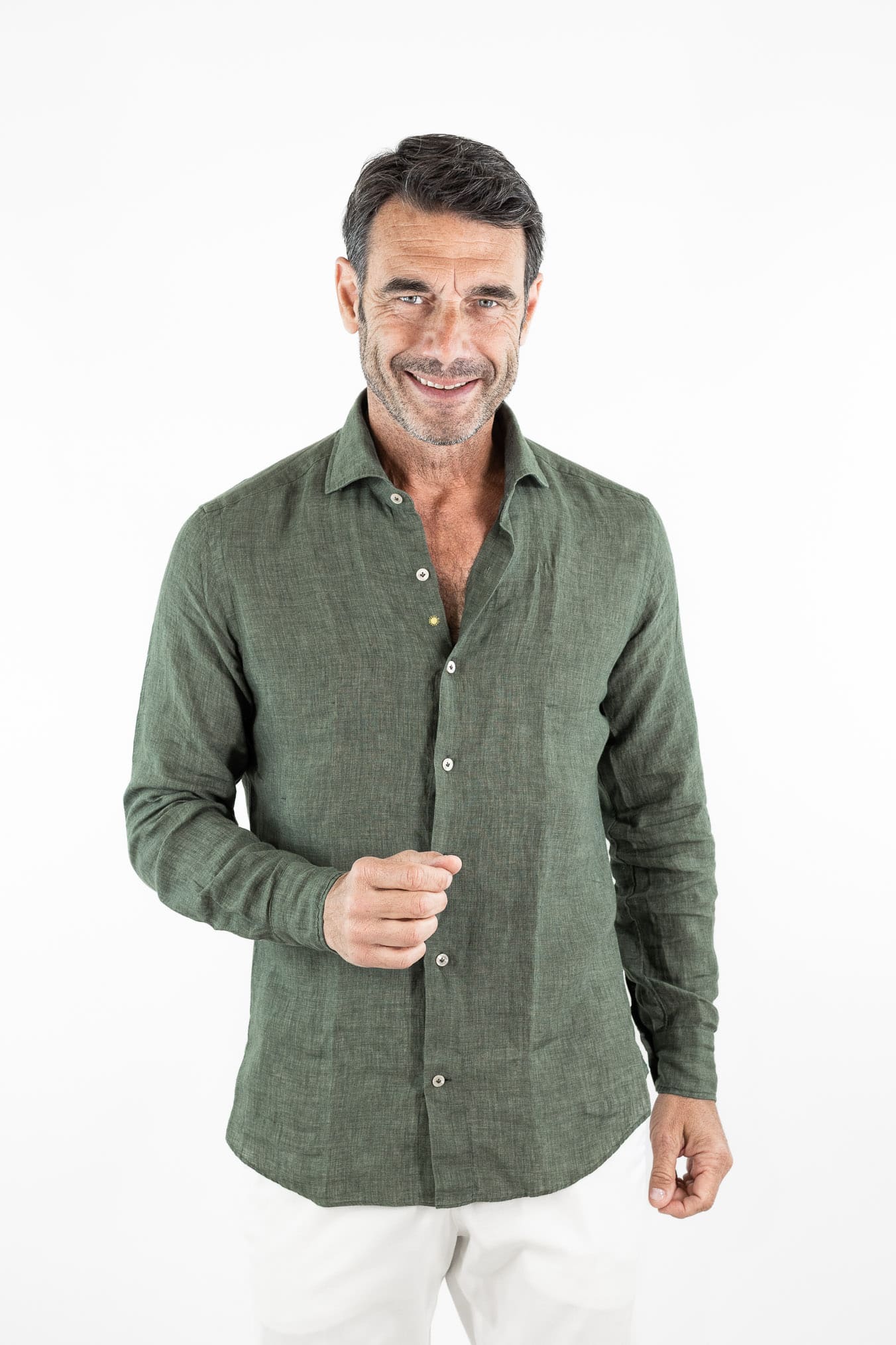 GIANNETTO PORTOFINO Camicia Lino Verde SLIM FIT