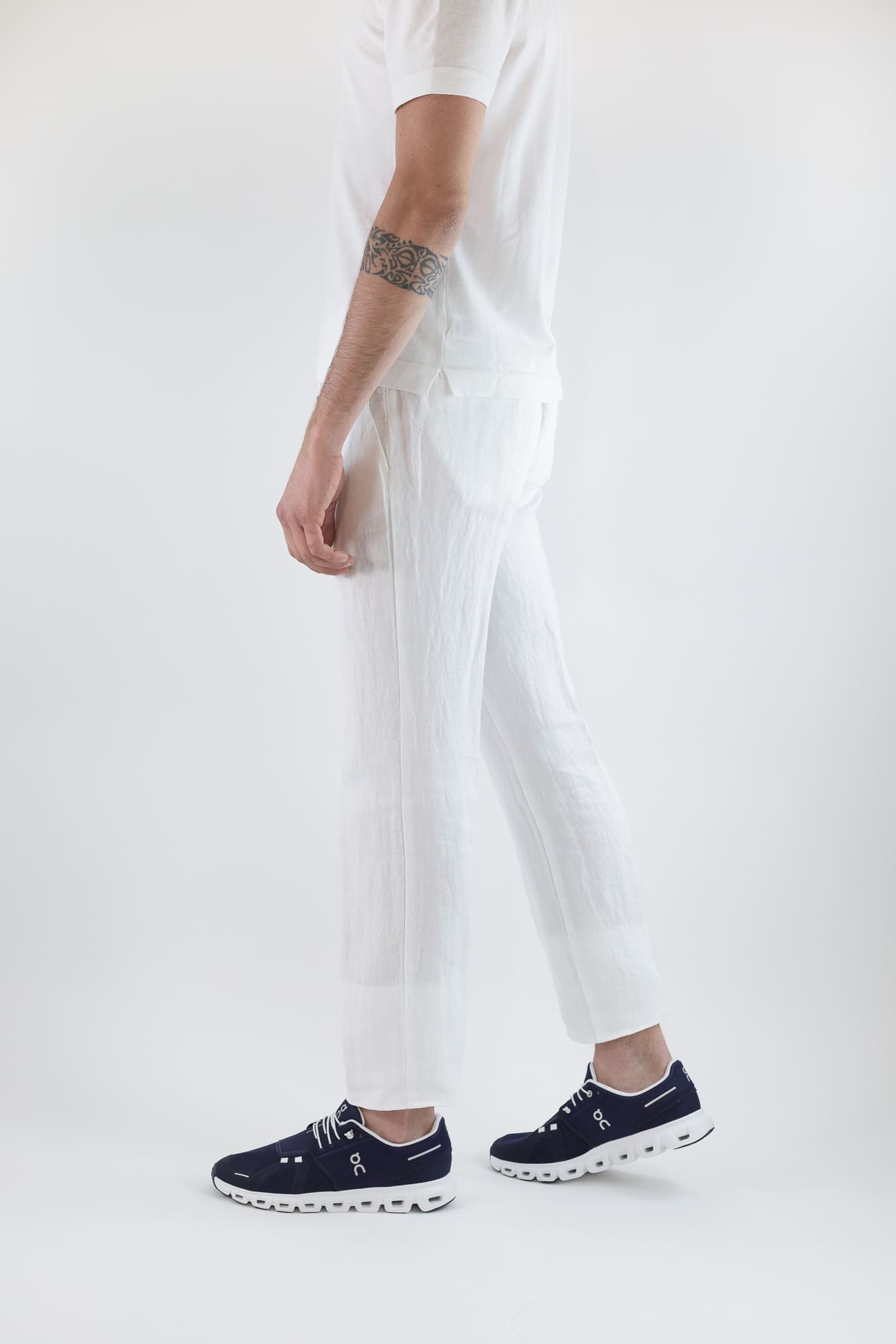 GUARINO Pantaloni Coulisse Lino Bianco