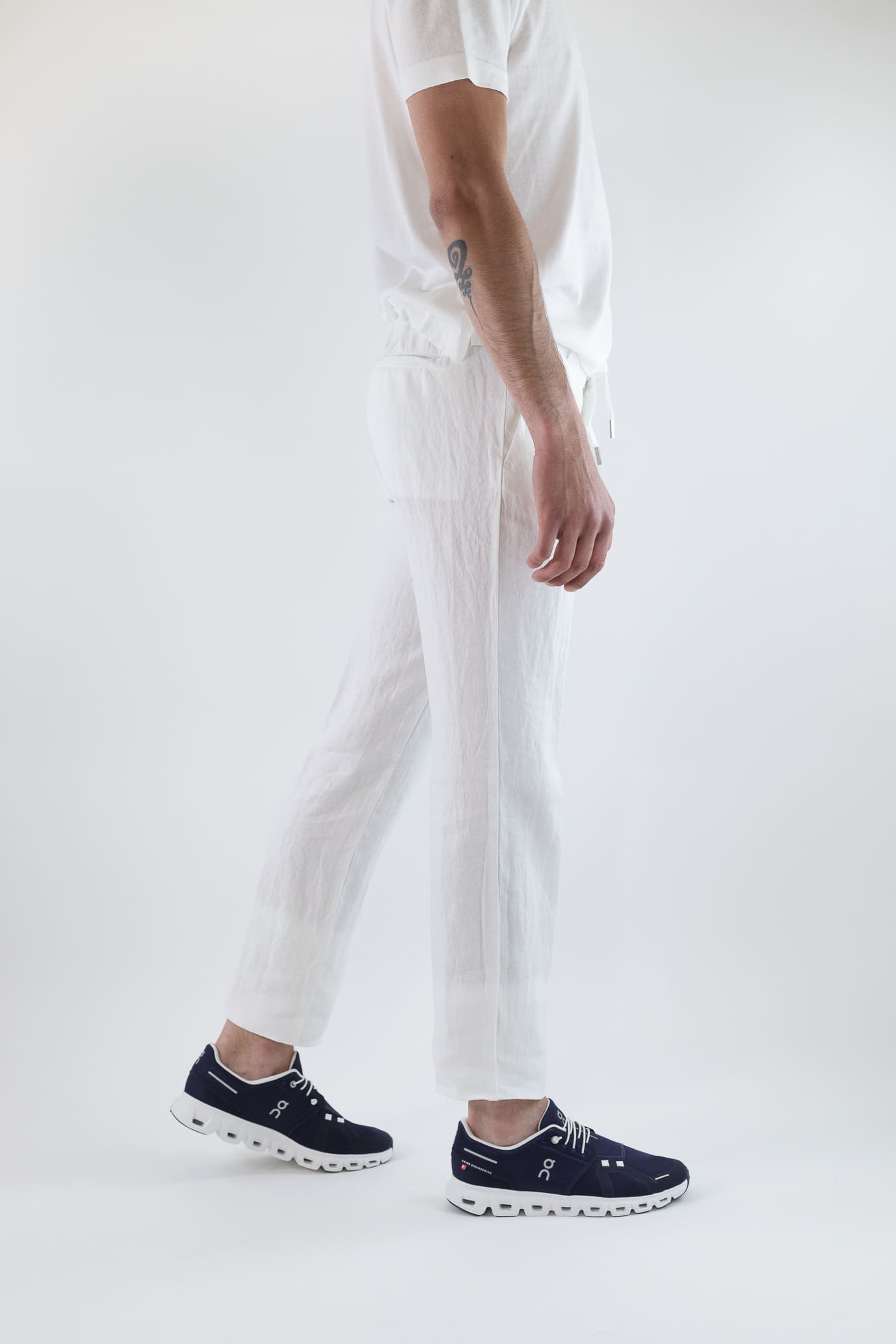 GUARINO Pantaloni Coulisse Lino Bianco