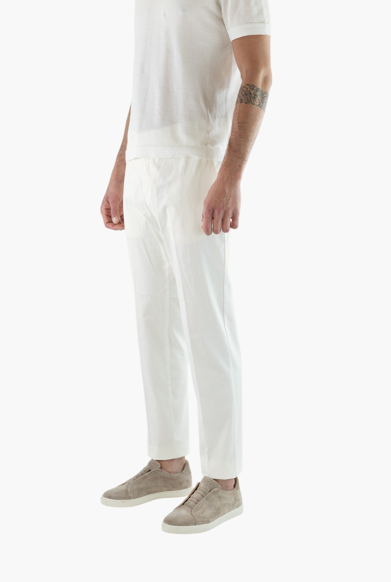 GUARINO Pantaloni Supersoft Cotone Seta Bianco Panna