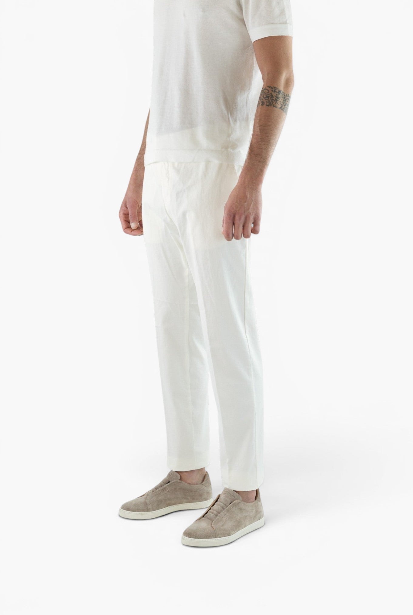 GUARINO Pantaloni Supersoft Cotone Seta Bianco Panna