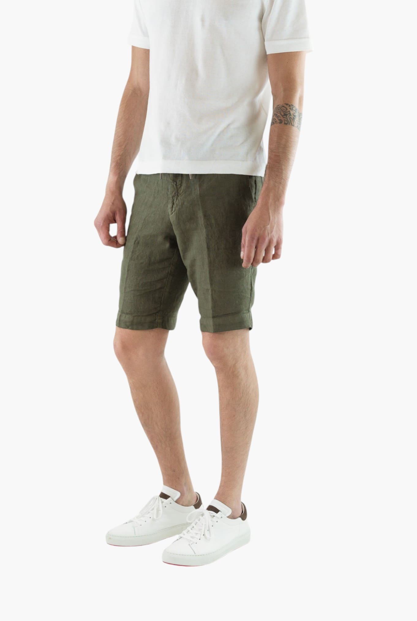 GUARINO Bermuda Coulisse Lino Verde Militare Washed