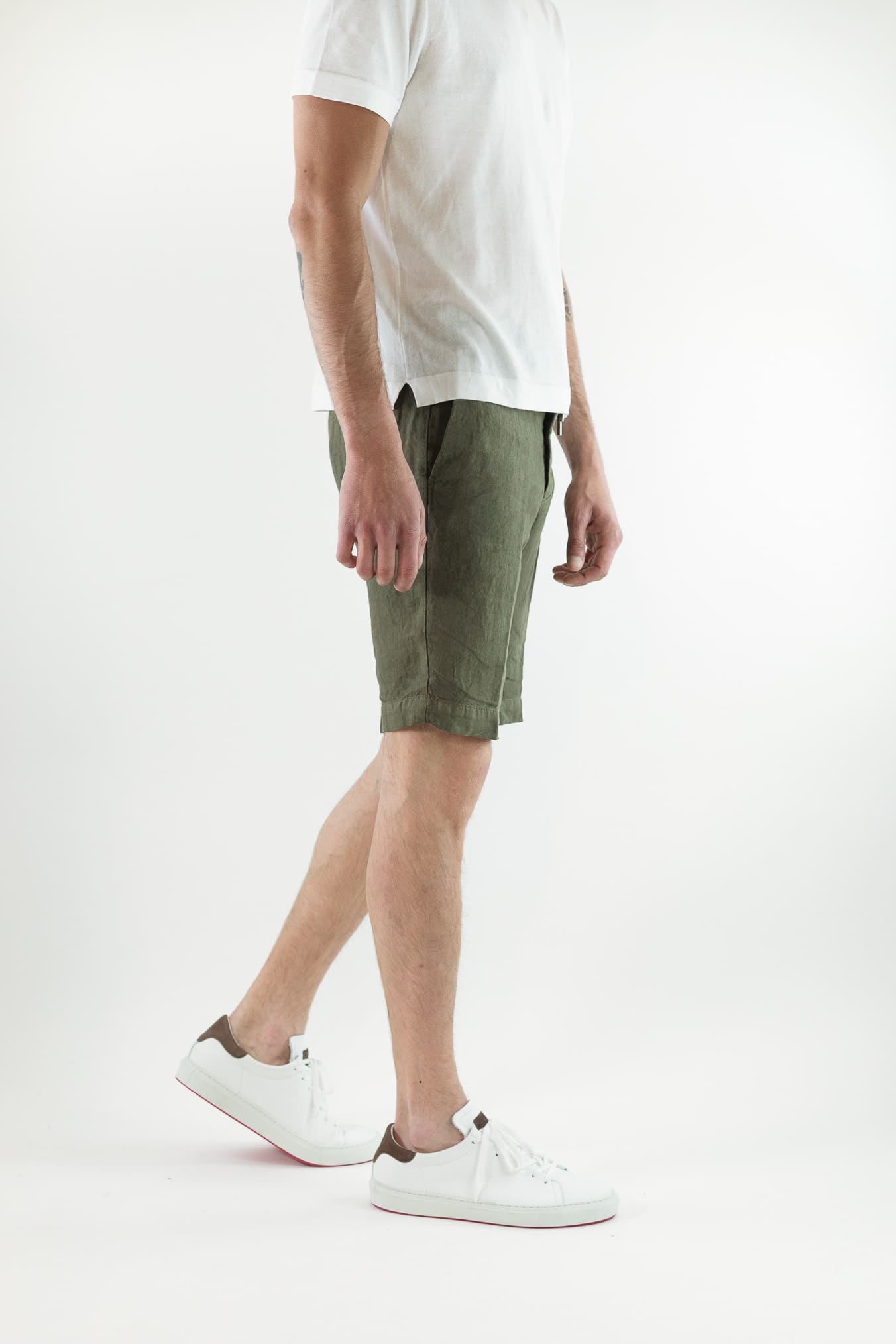 GUARINO Bermuda Coulisse Lino Verde Militare Washed