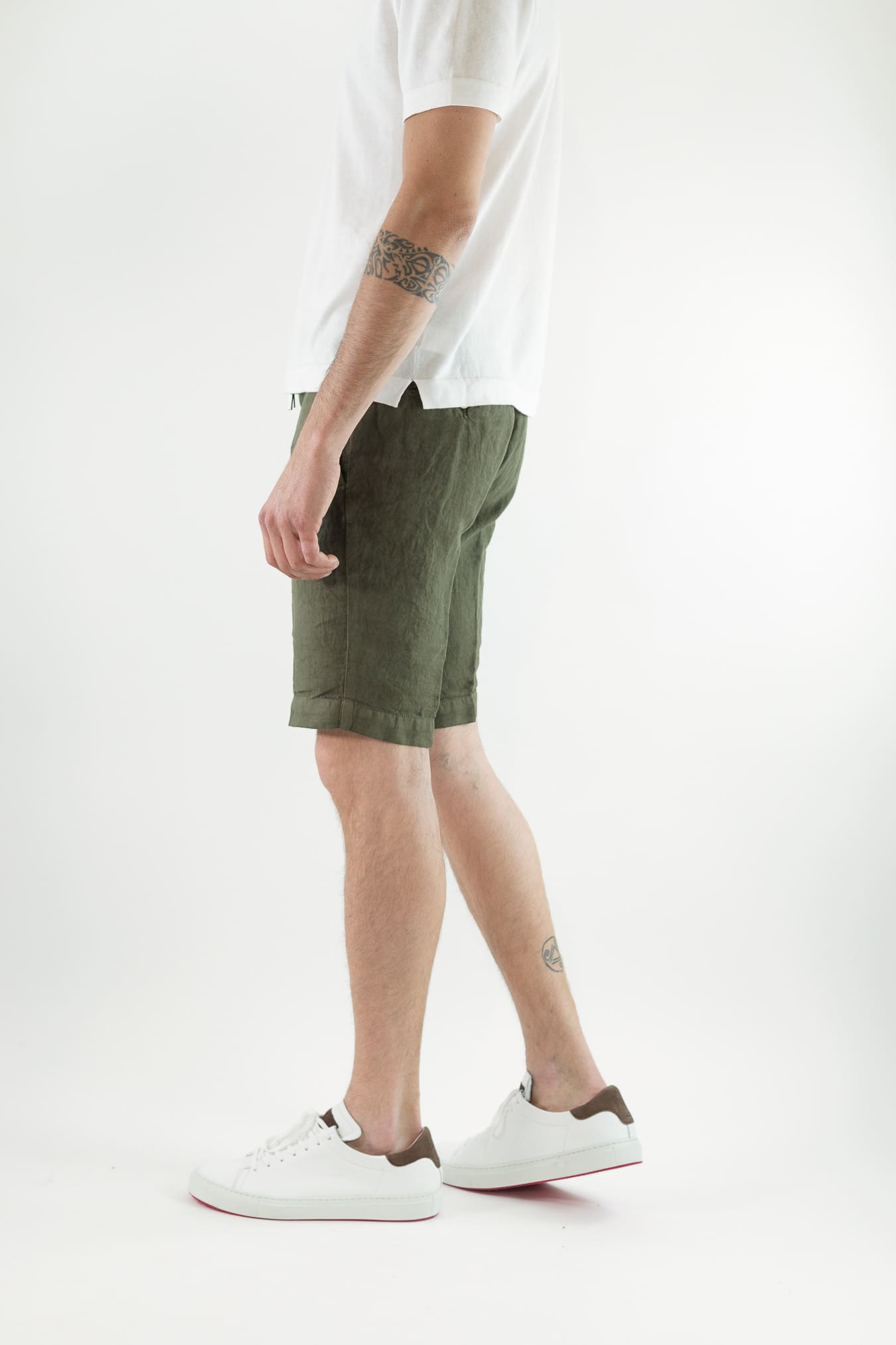 GUARINO Bermuda Coulisse Lino Verde Militare Washed