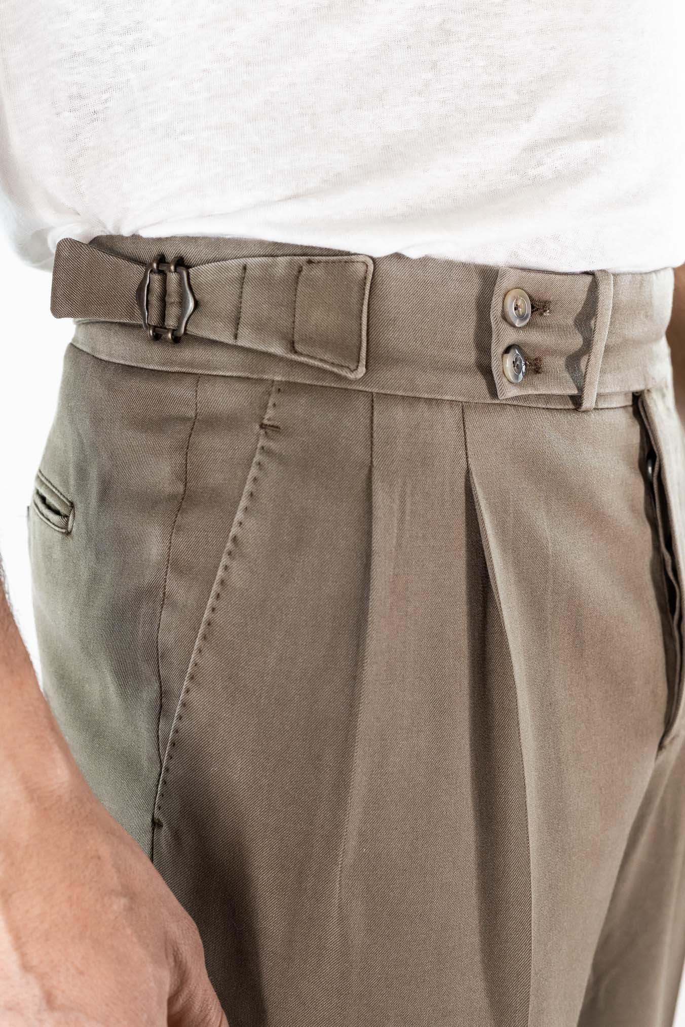GUARINO Pantaloni Doppia Fibbia Vita Alta Fango