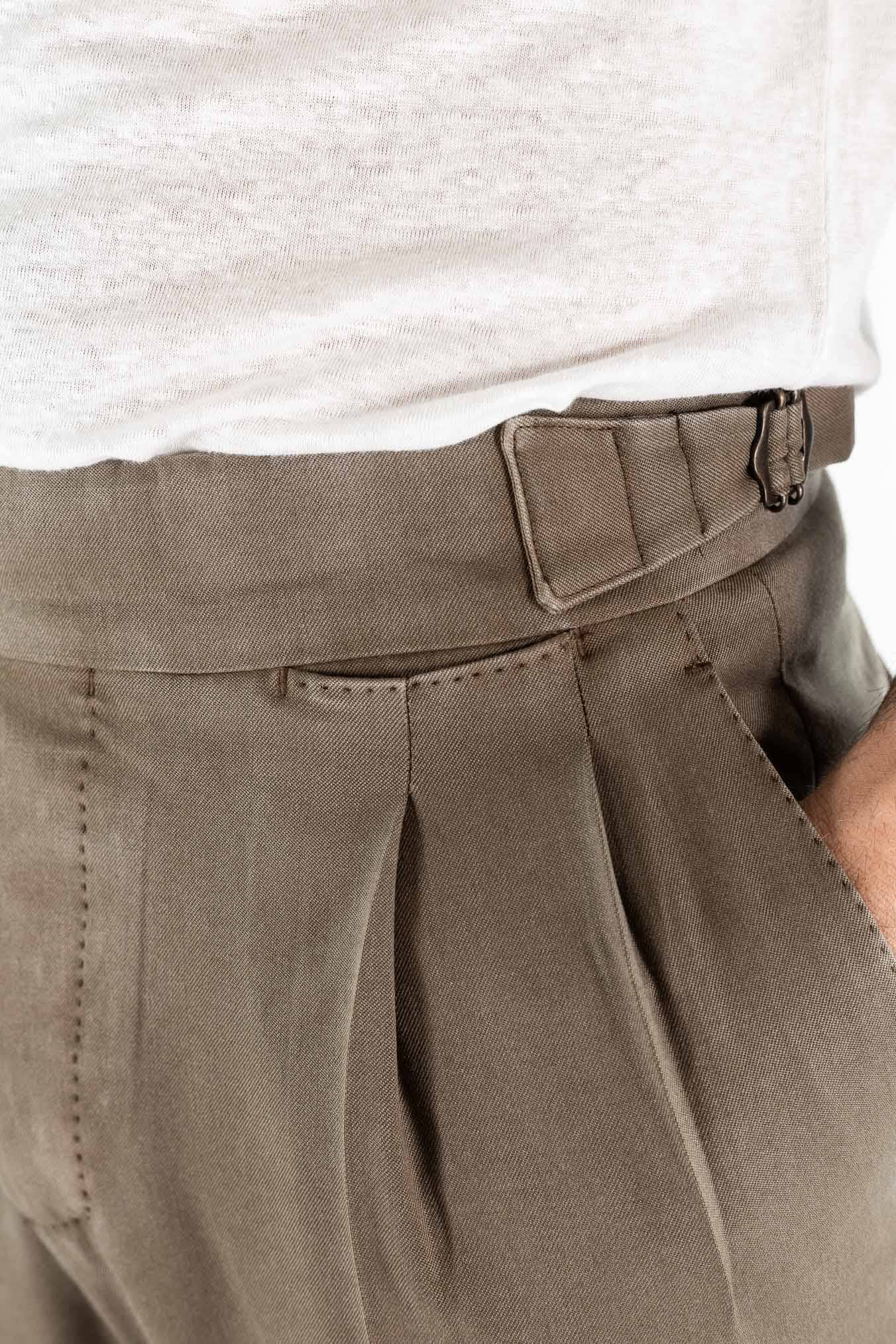 GUARINO Pantaloni Doppia Fibbia Vita Alta Fango