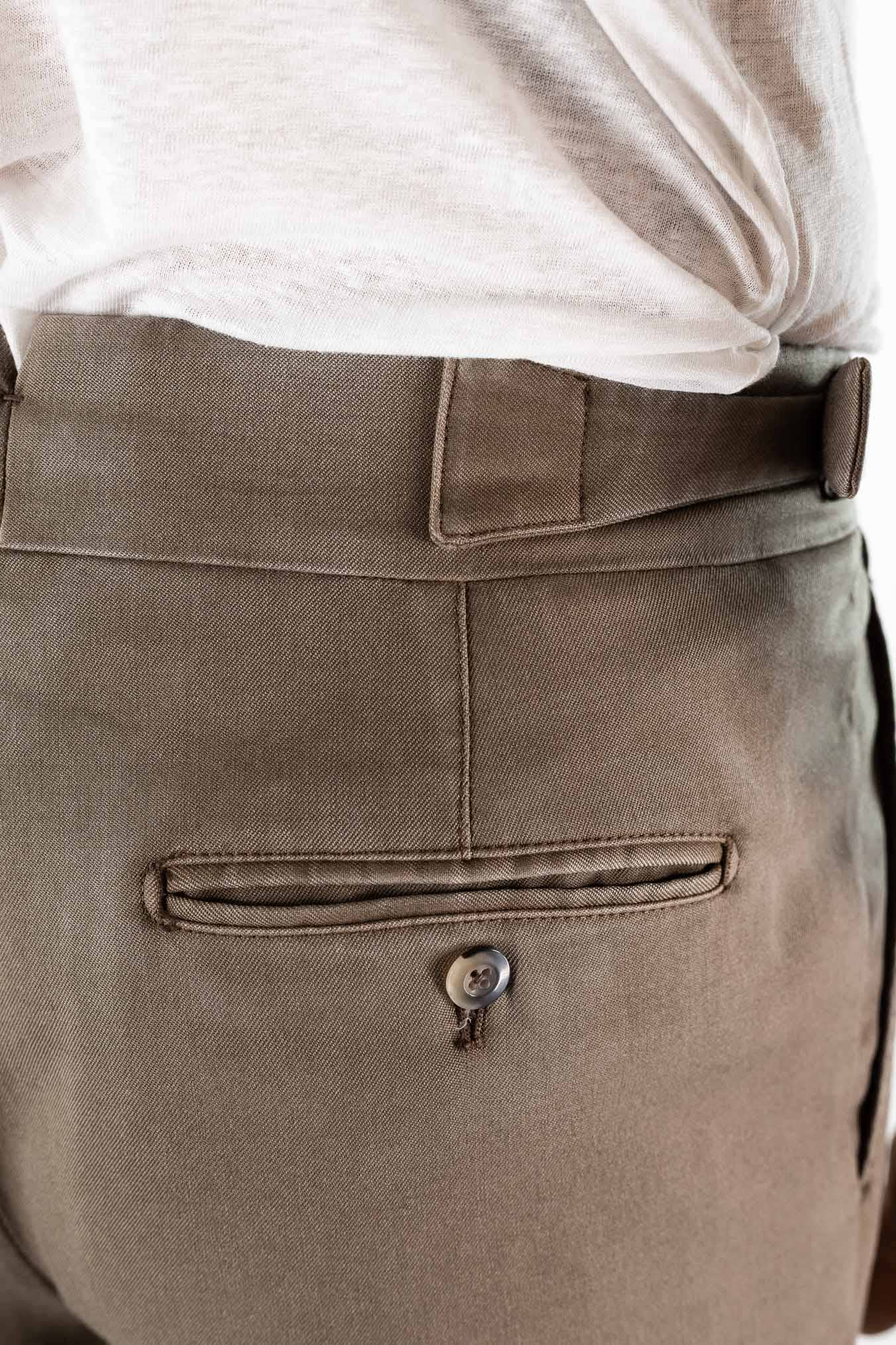 GUARINO Pantaloni Doppia Fibbia Vita Alta Fango