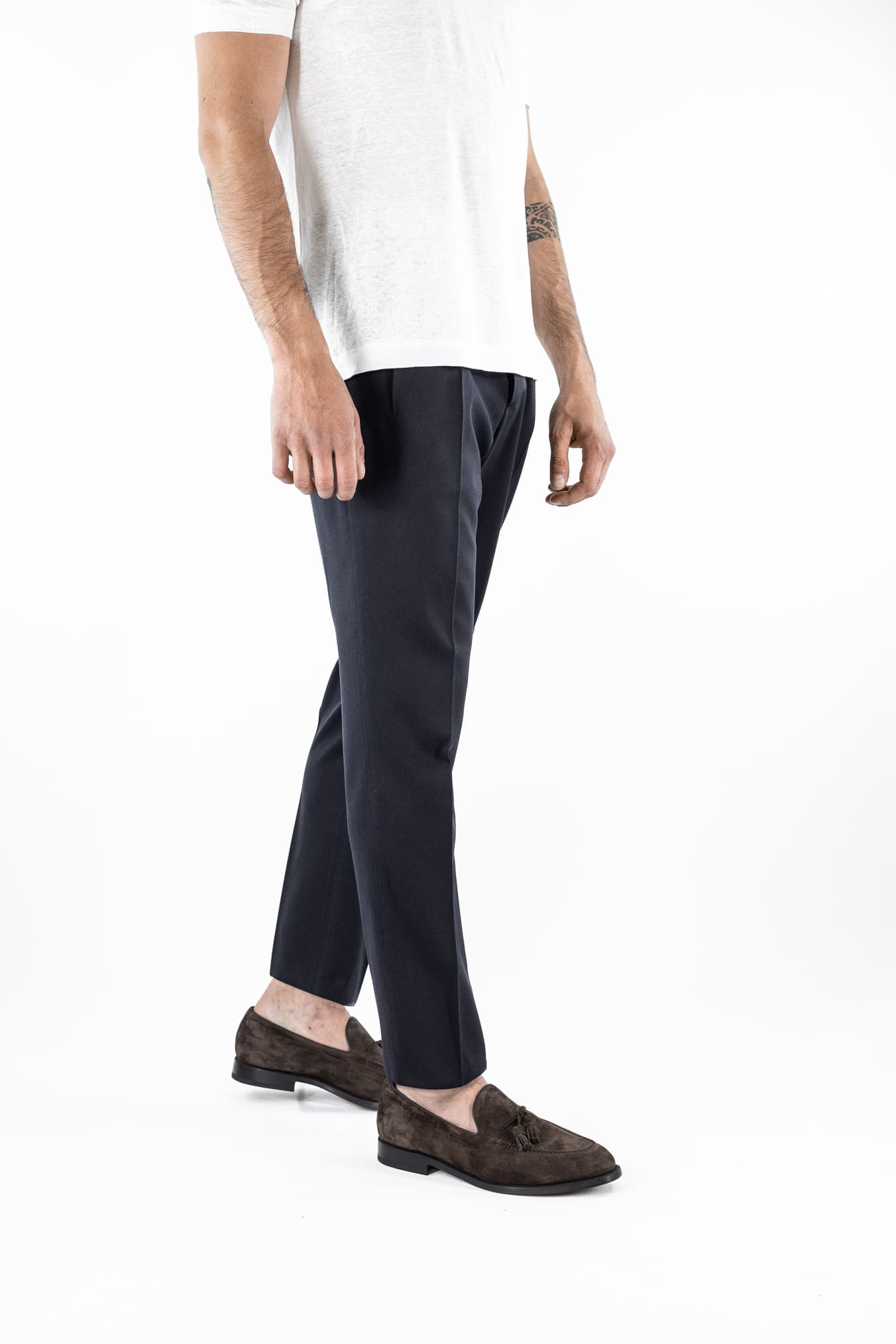GUARINO Pantaloni Doppia Fibbia Vita Alta Blu