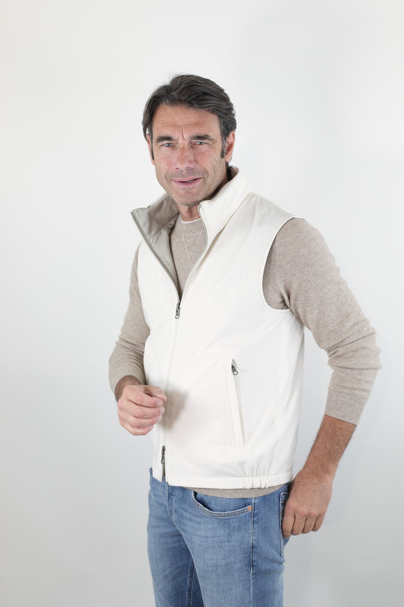 GUARINO Gilet Reversibile Vitale Barberis Beige e Bianco