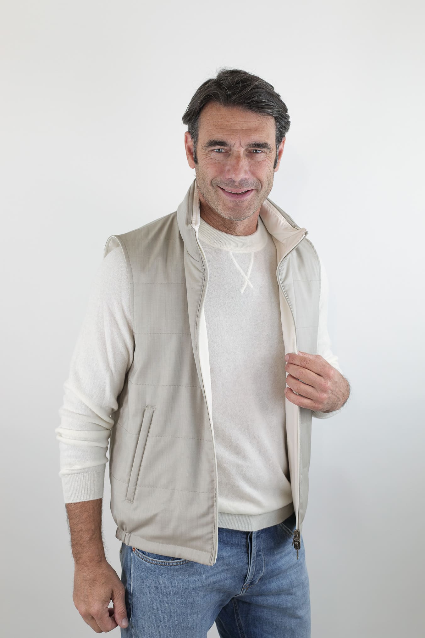 GUARINO Gilet Reversibile Vitale Barberis Beige e Bianco