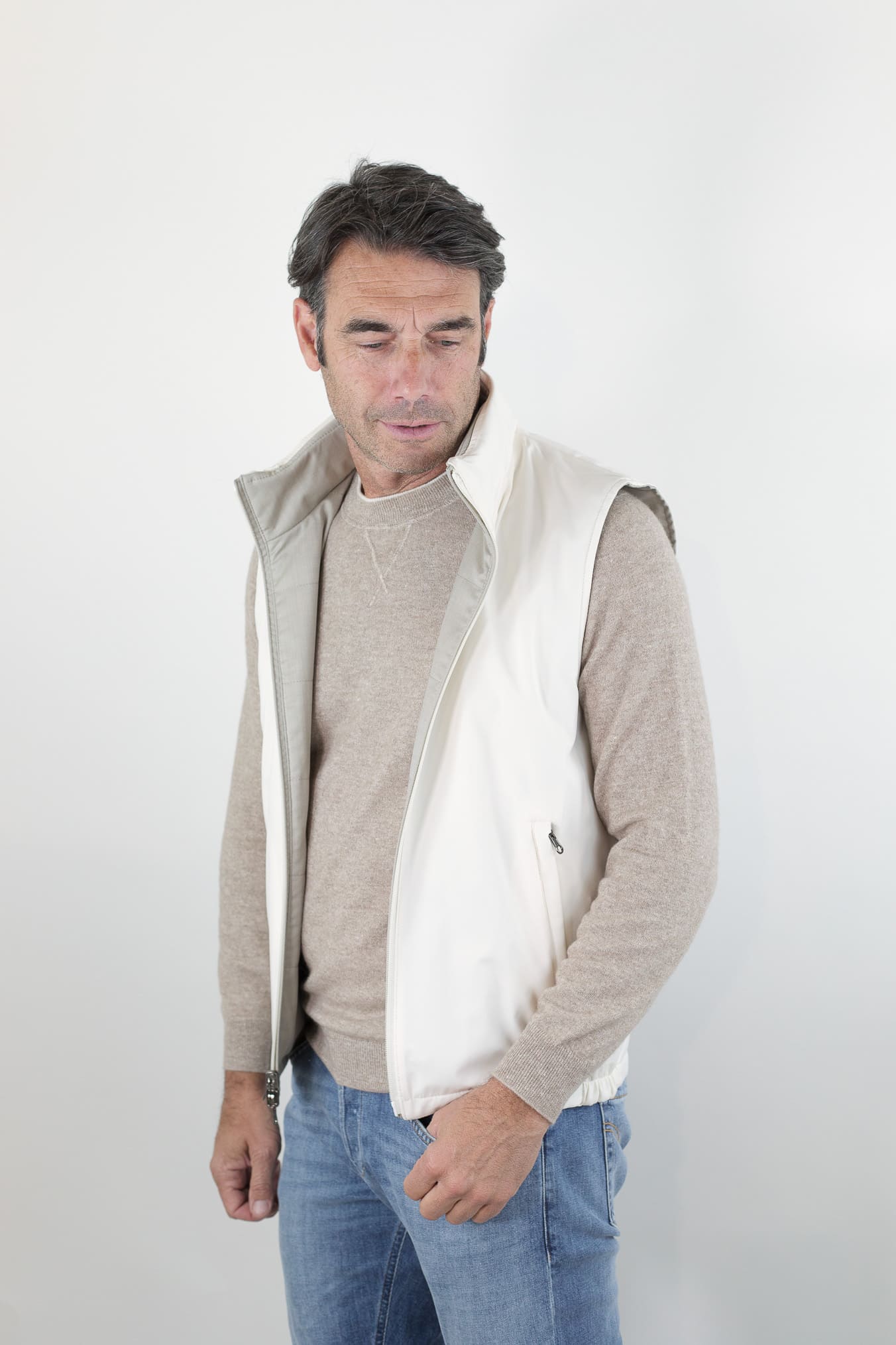 GUARINO Gilet Reversibile Vitale Barberis Beige e Bianco