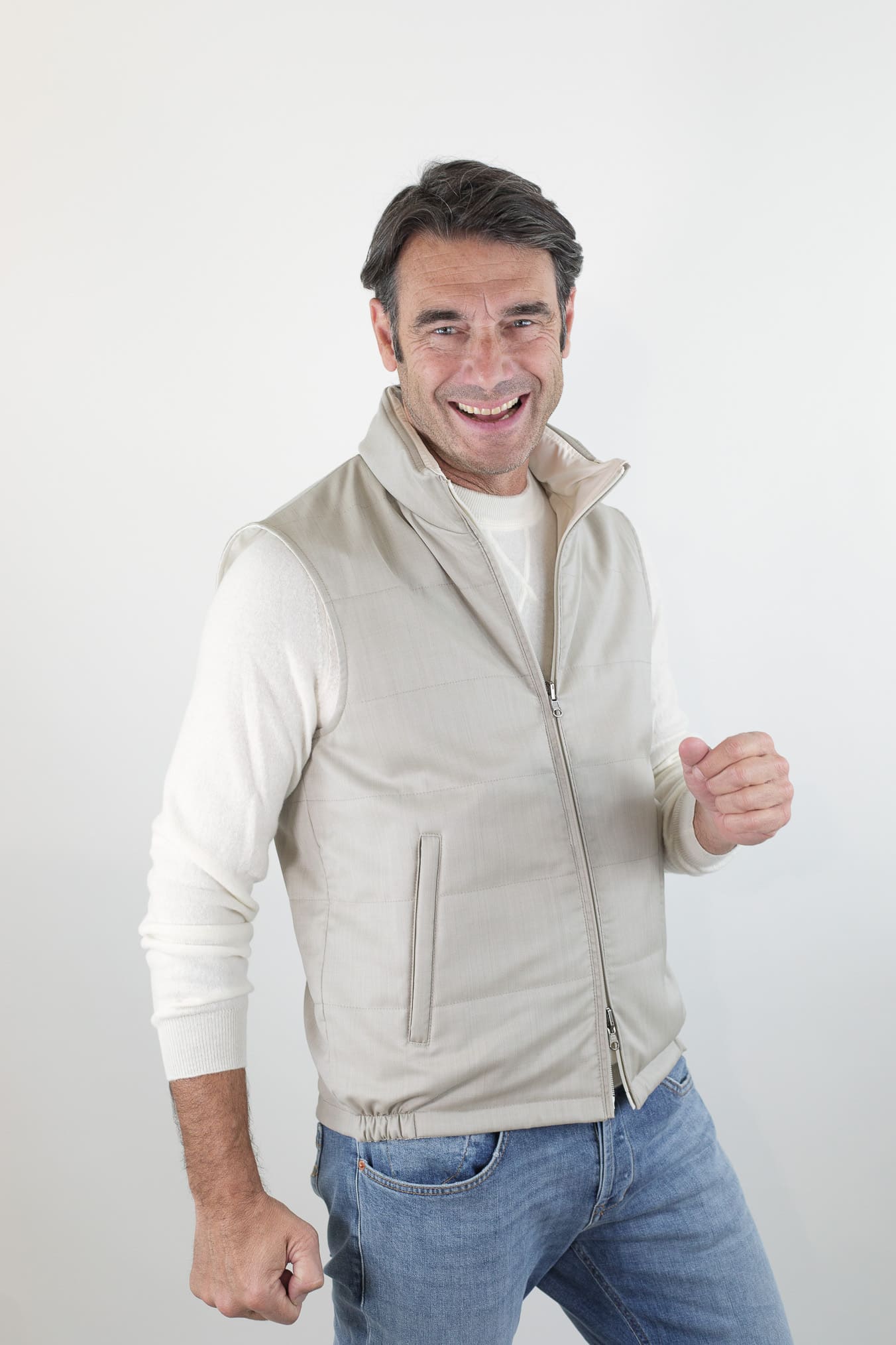GUARINO Gilet Reversibile Vitale Barberis Beige e Bianco
