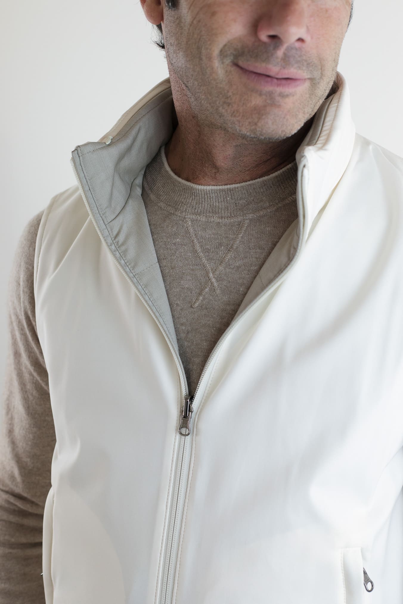 GUARINO Gilet Reversibile Vitale Barberis Beige e Bianco