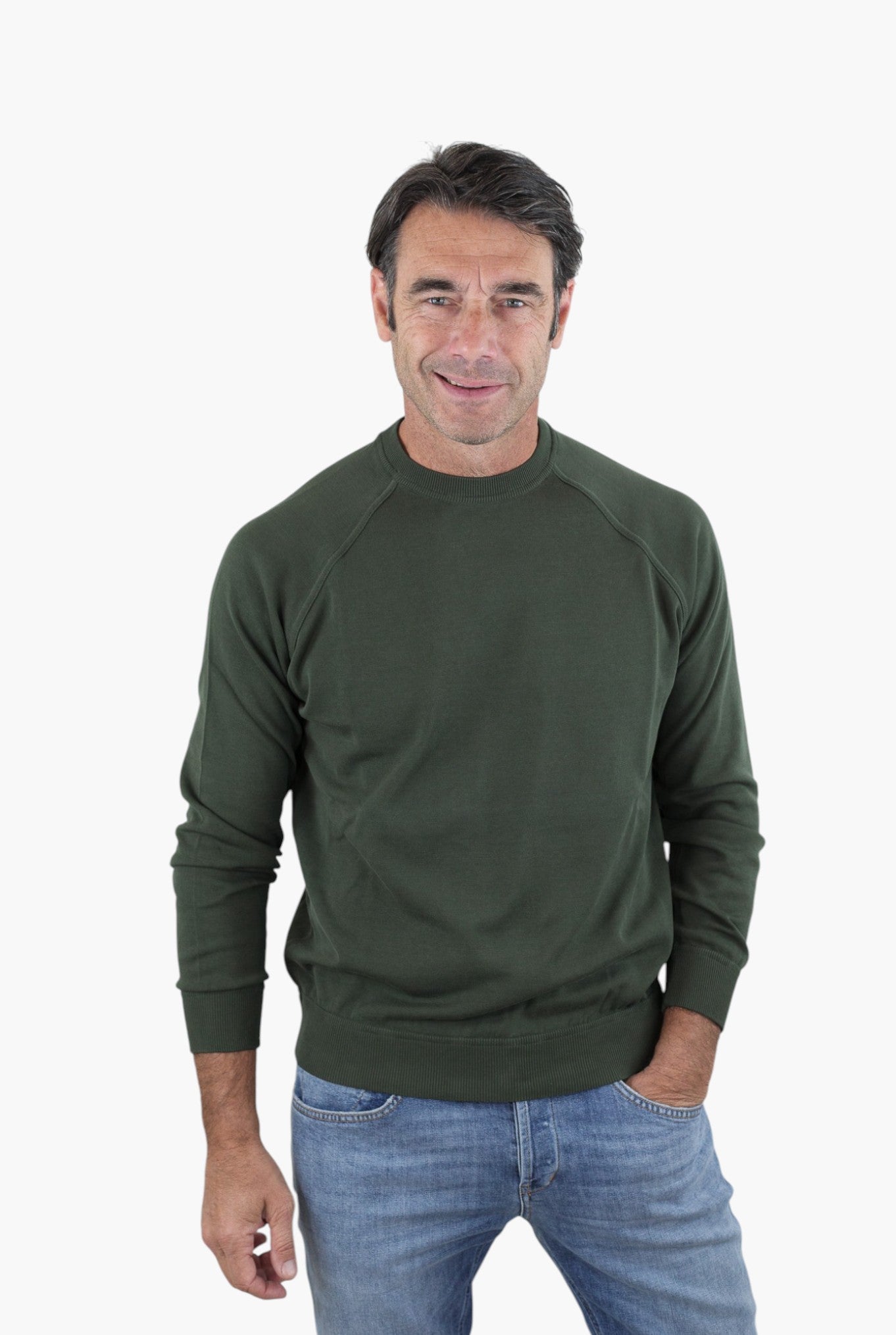 GUARINO Girocollo Raglan Maniche Lunghe Cotone Verde