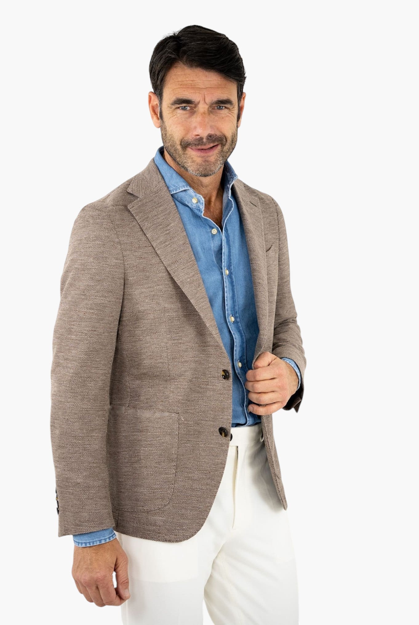 GUARINO Giacca in Jersey di Lino e Cotone Nocciola Mélange