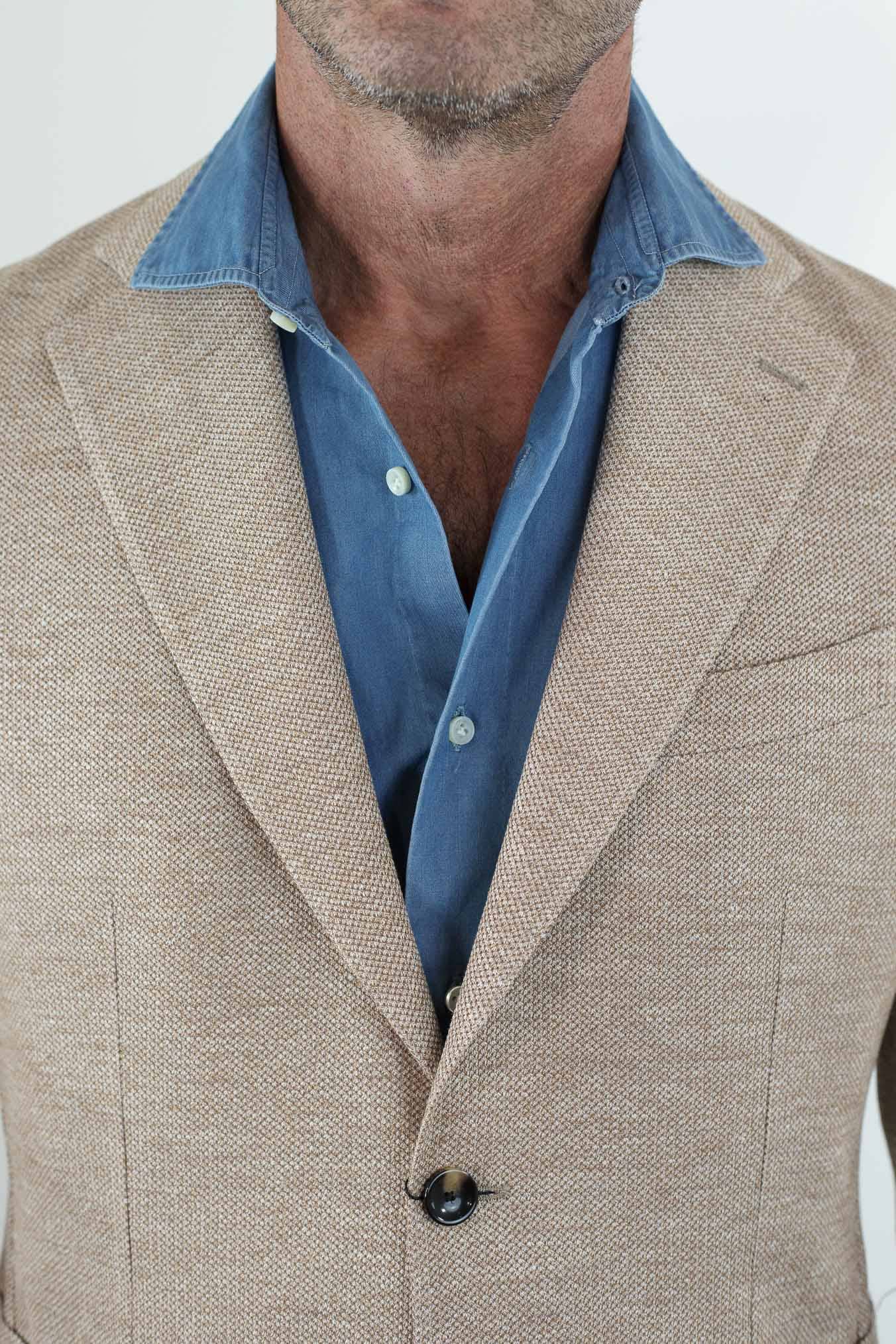 GUARINO Giacca in Jersey di Lino e Cotone Nocciola Mélange