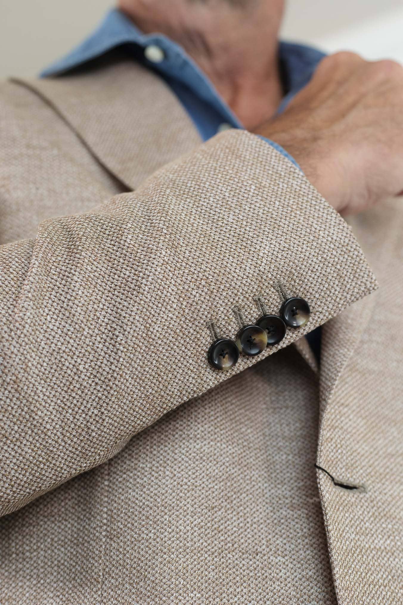 GUARINO Giacca in Jersey di Lino e Cotone Nocciola Mélange