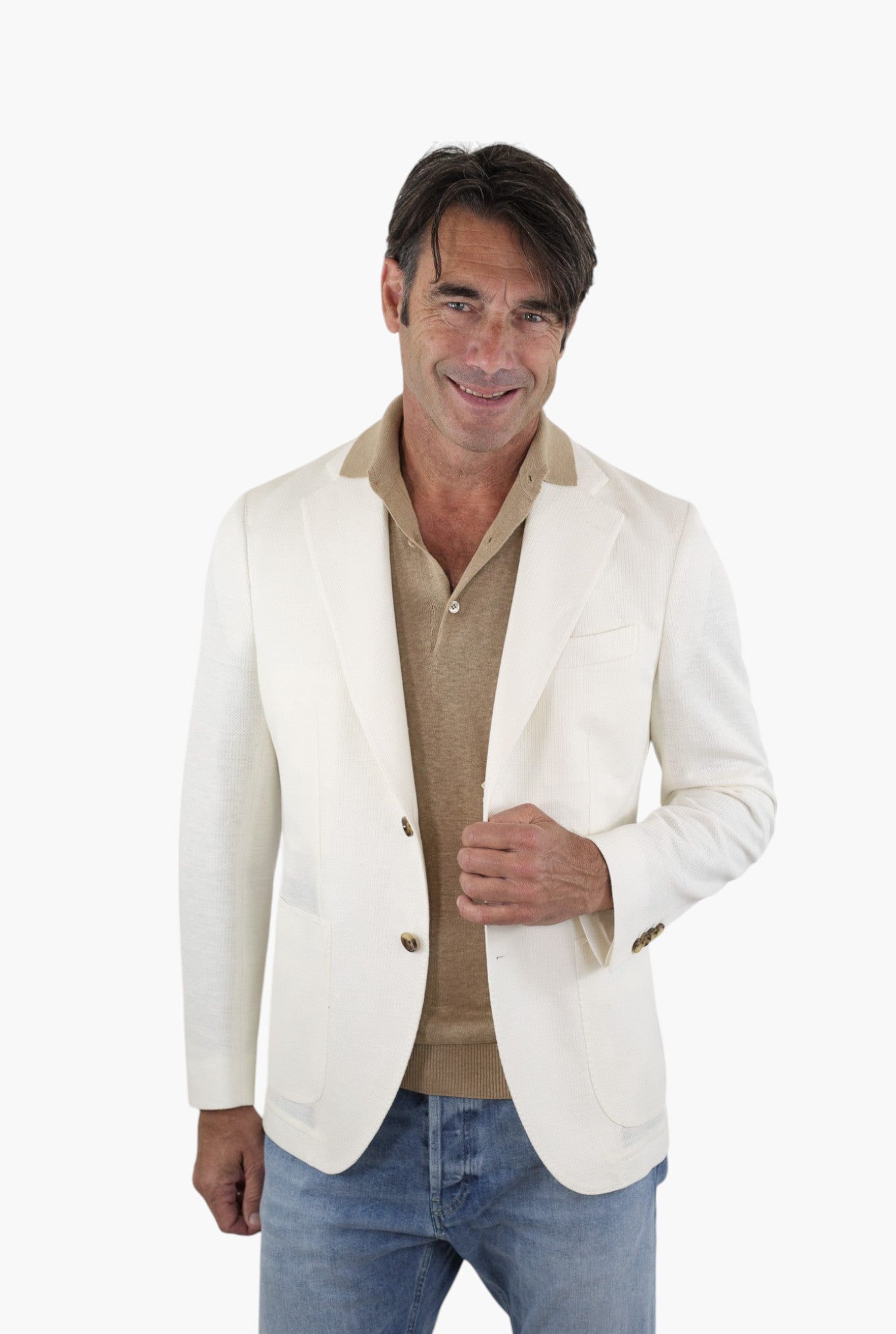 GUARINO Giacca Nido D'Ape Lino Cotone Bianco