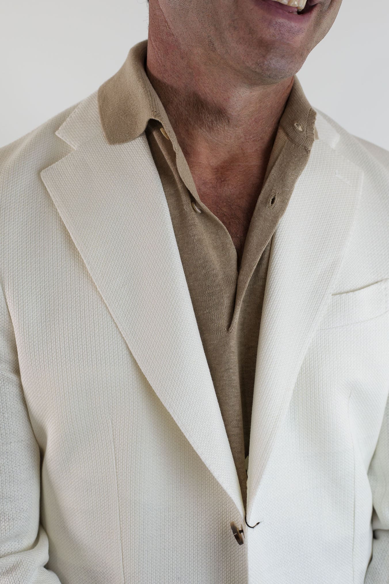 GUARINO Giacca Nido D'Ape Lino Cotone Bianco