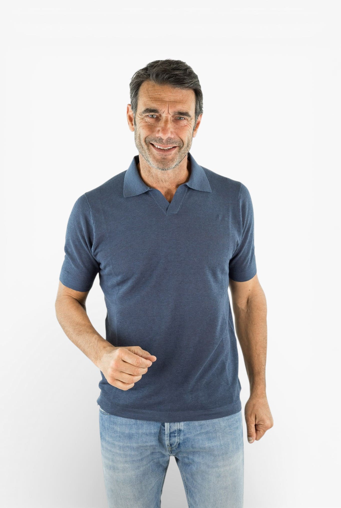GUARINO Polo Skipper Piquet Seta Lino Denim