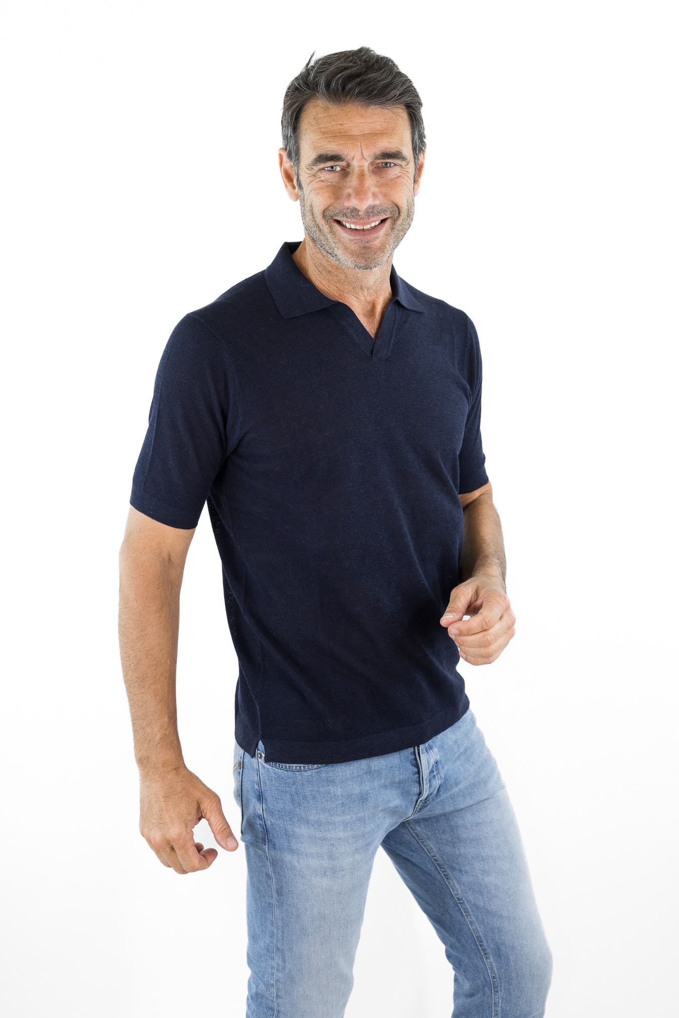 GUARINO Polo Skipper Piquet Seta Lino Blu