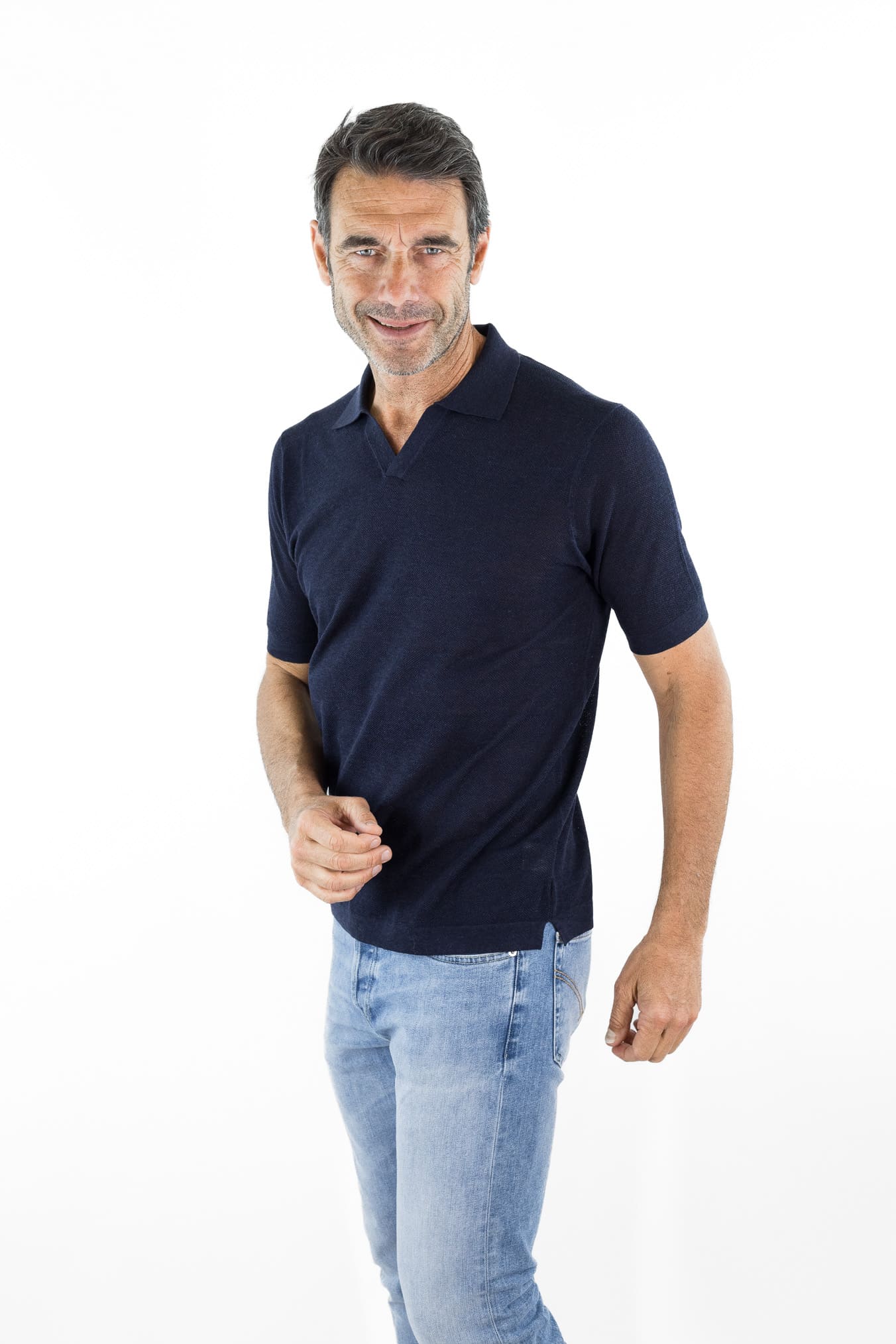 GUARINO Polo Skipper Piquet Seta Lino Blu