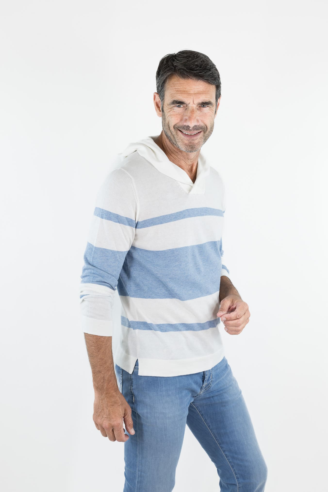GUARINO Felpa Cappuccio Cotone Cashmere Bianco/Azzurro