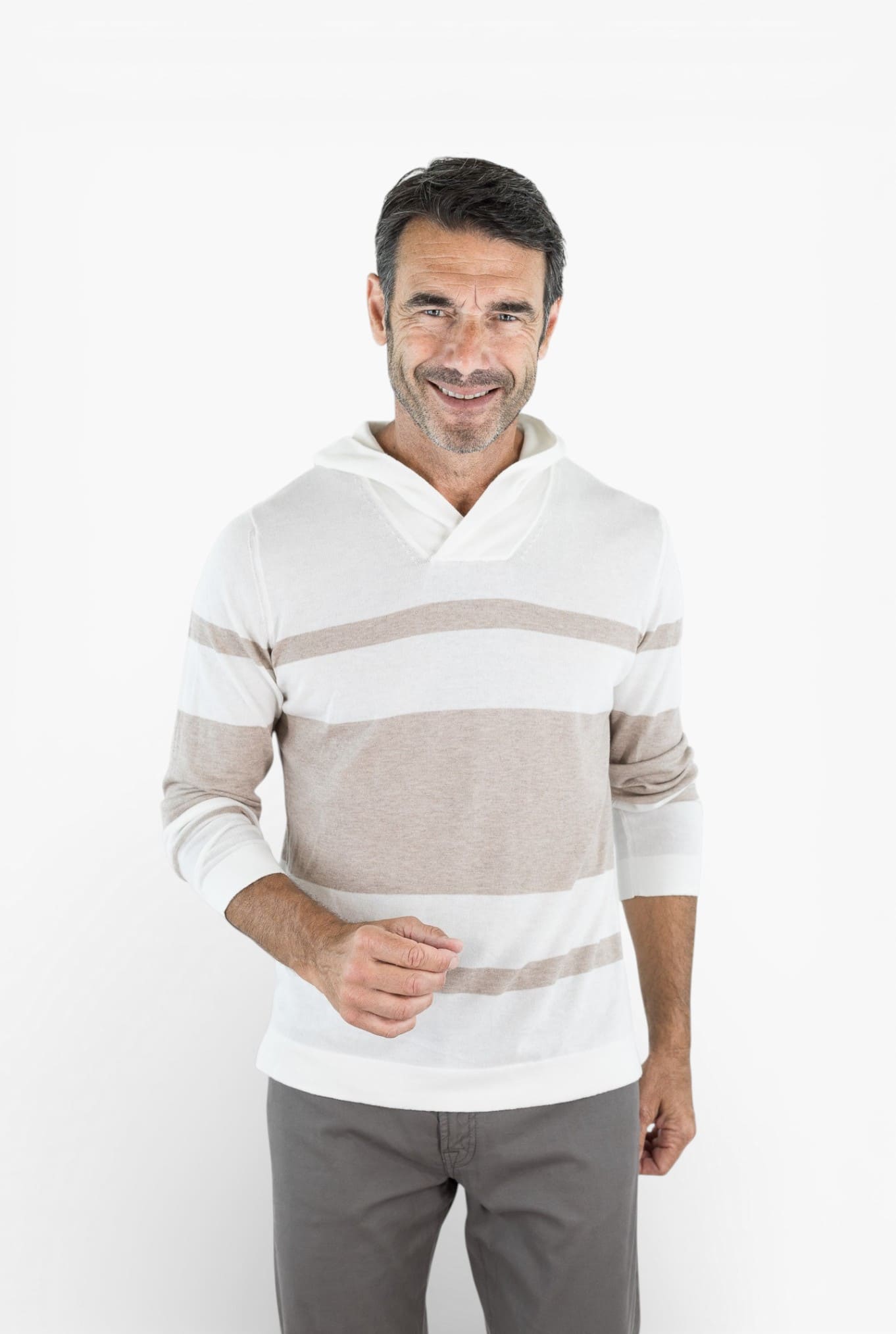 GUARINO Felpa Cappuccio Cotone Cashmere Bianco/Beige