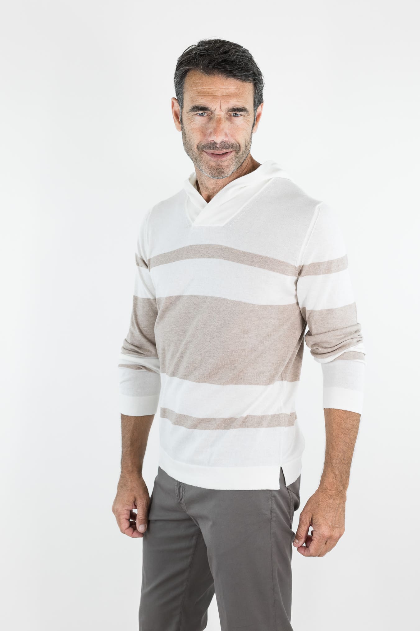 GUARINO Felpa Cappuccio Cotone Cashmere Bianco/Beige