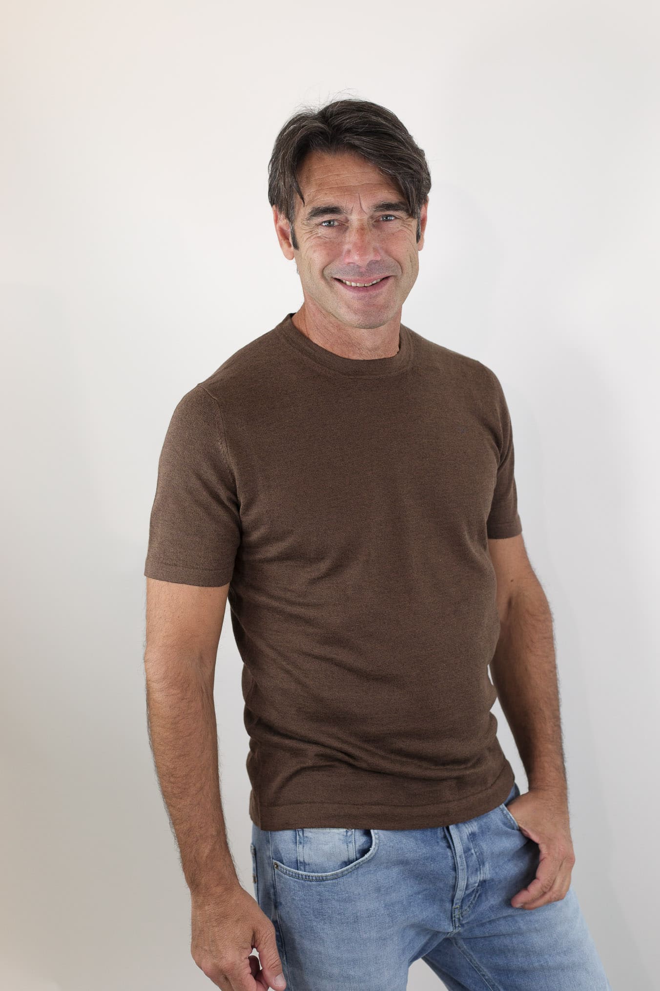 GUARINO T-Shirt Sartoriale Lino Cotone Marrone