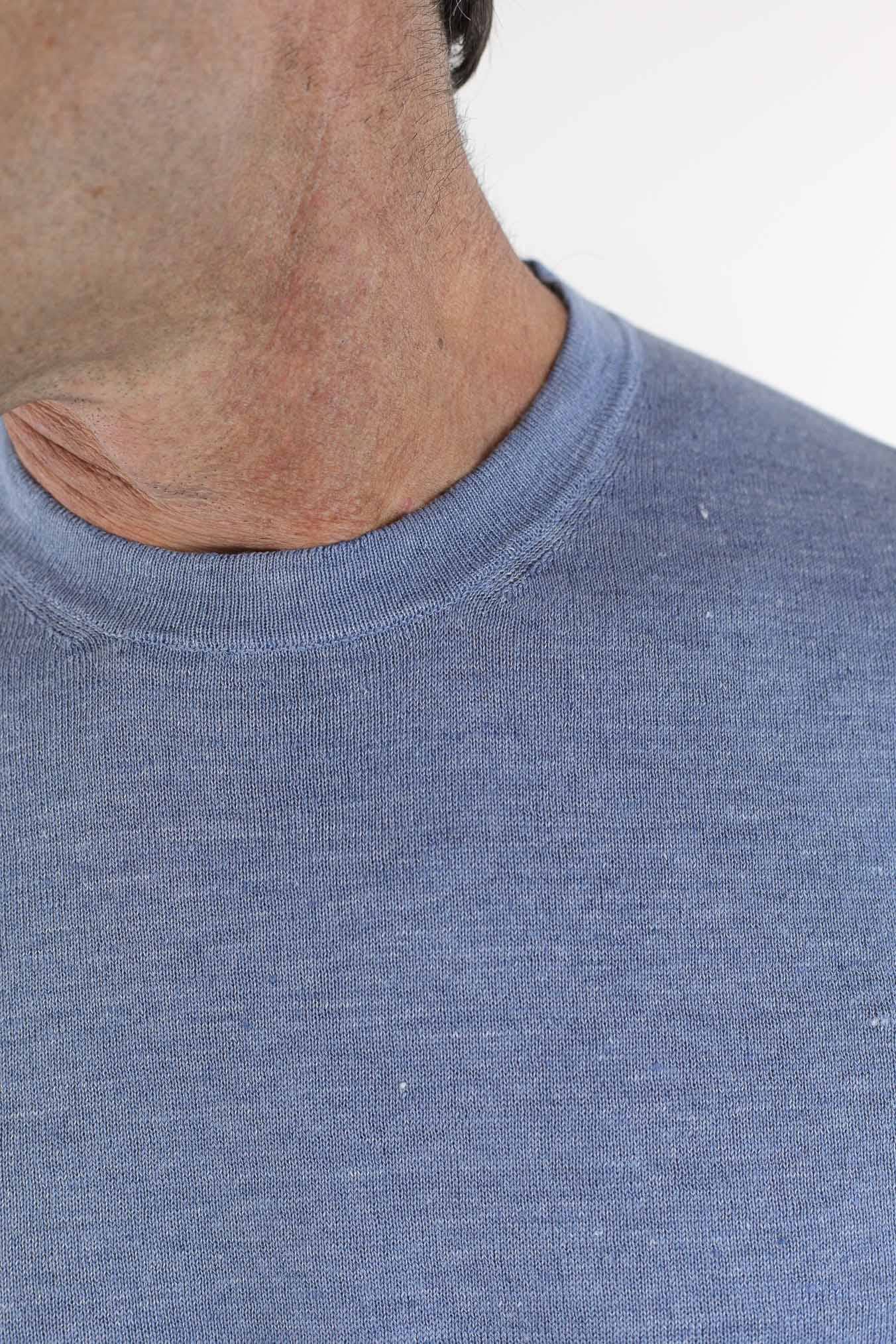 GUARINO T-Shirt Sartoriale Lino Cotone Azzurro