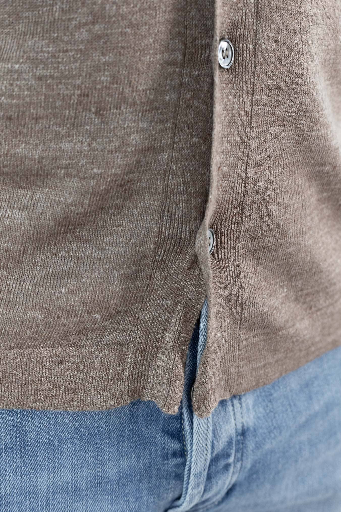GUARINO Camicia Jersey Lino Cotone Tortora Mélange