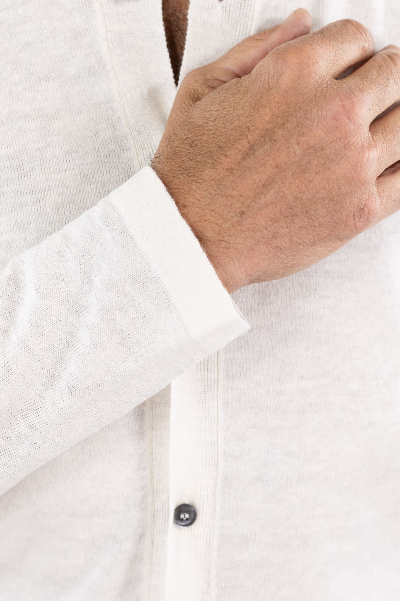 GUARINO Camicia Jersey Lino Cotone Bianco Mélange