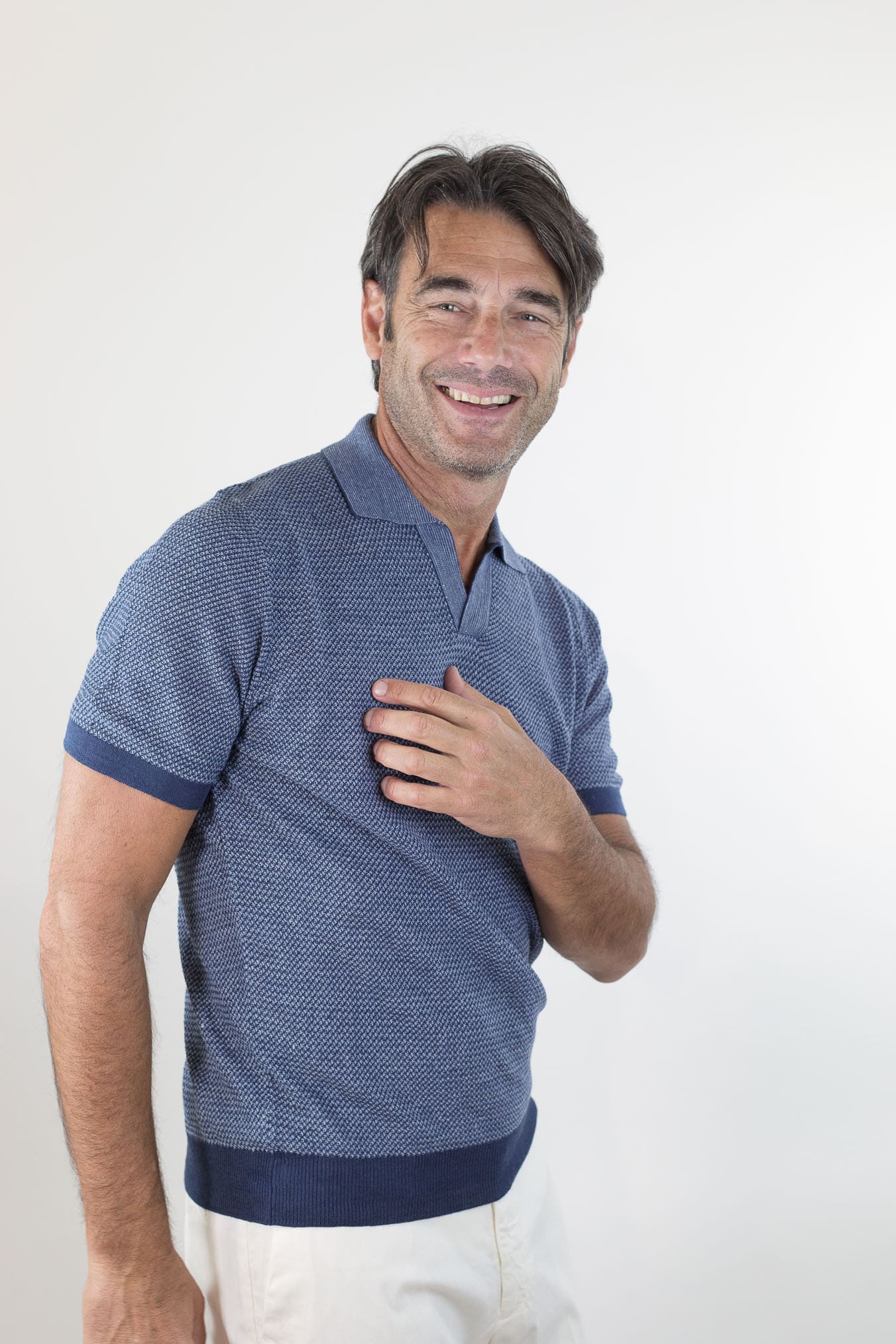 GUARINO Polo Testurizzata Maniche Corte Lino Cotone