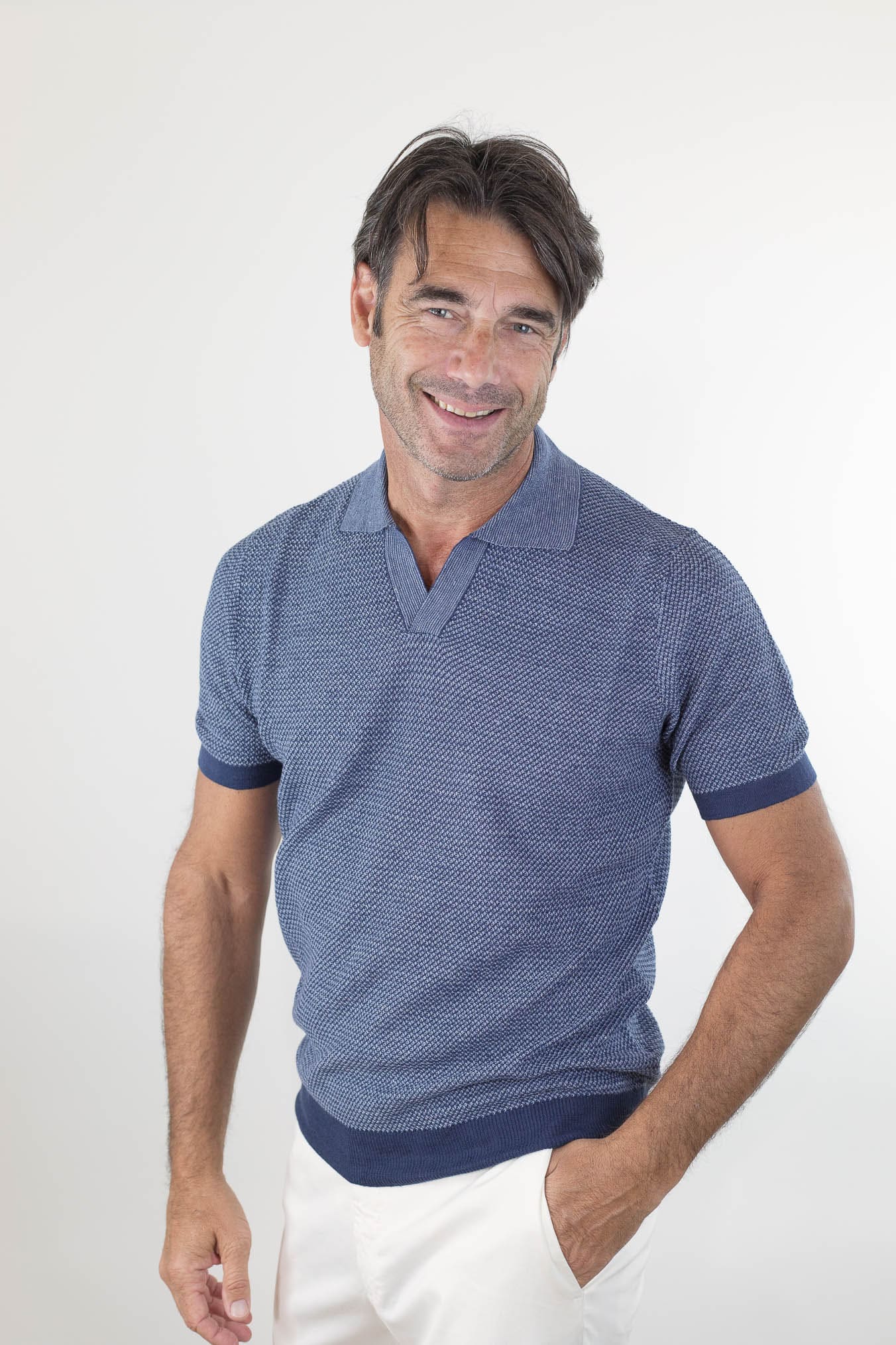 GUARINO Polo Testurizzata Maniche Corte Lino Cotone