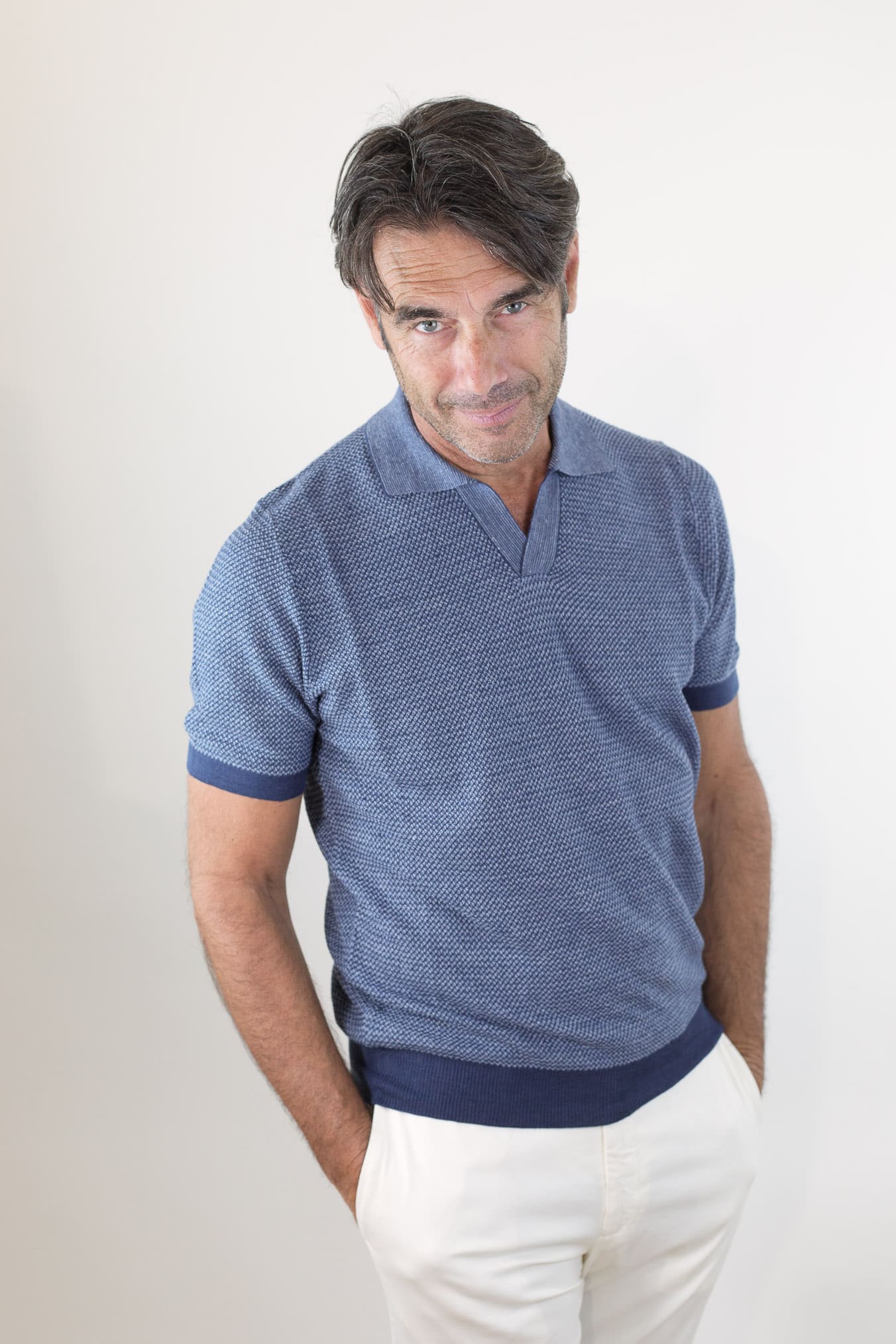 GUARINO Polo Testurizzata Maniche Corte Lino Cotone